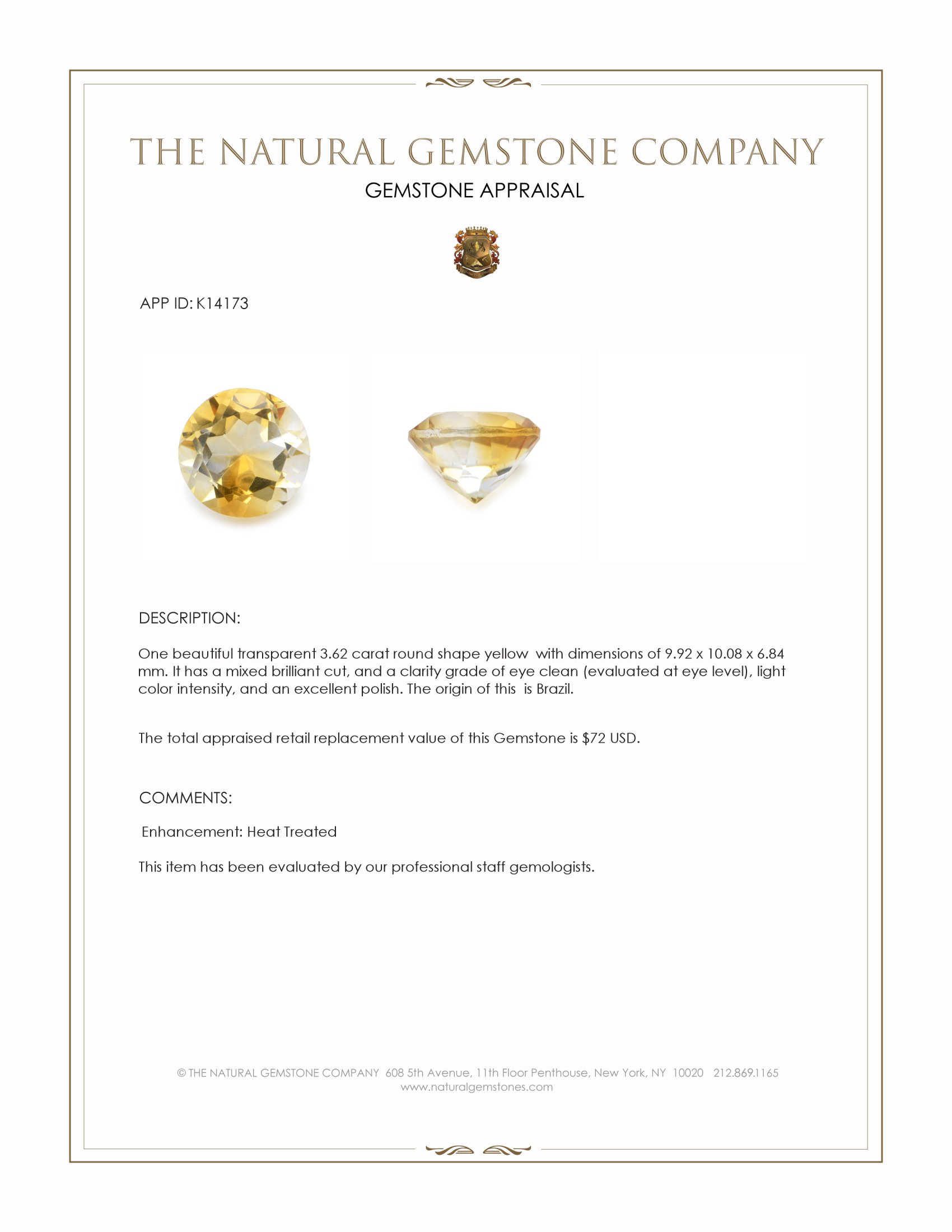 3.62 Ct. Yellow Citrine from Brazil