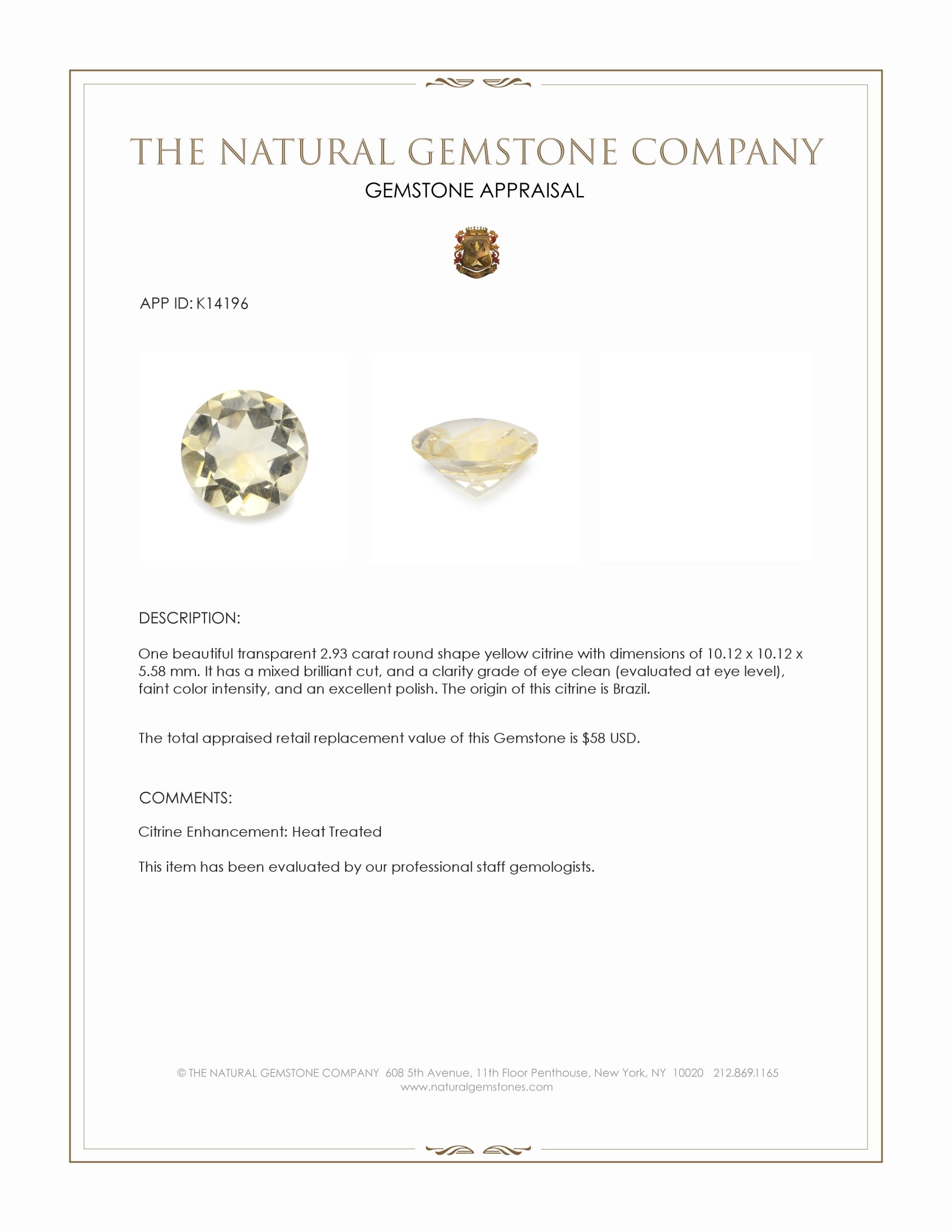 2.93 Ct. Citrine from Brazil