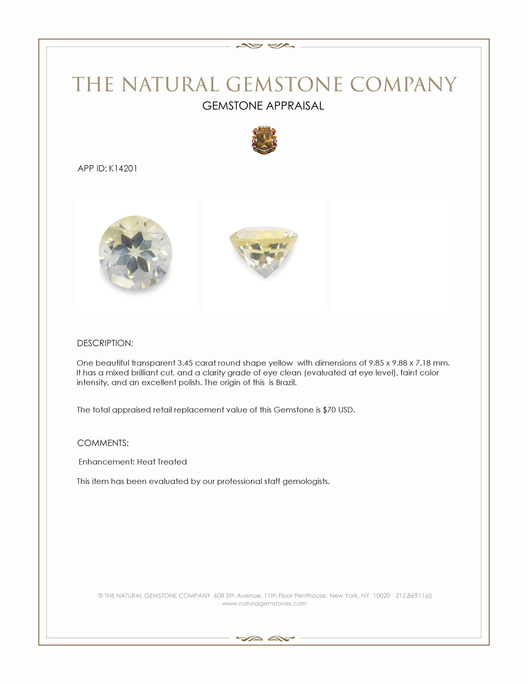 3.45 Ct. Yellow Citrine from Brazil