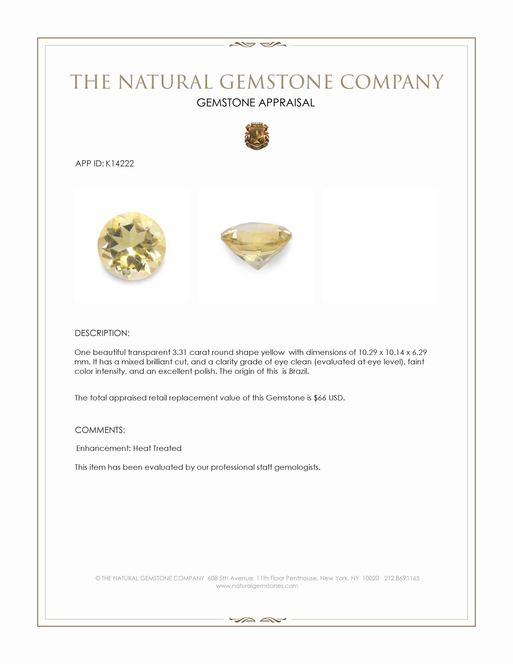 3.31 Ct. Yellow Citrine from Brazil