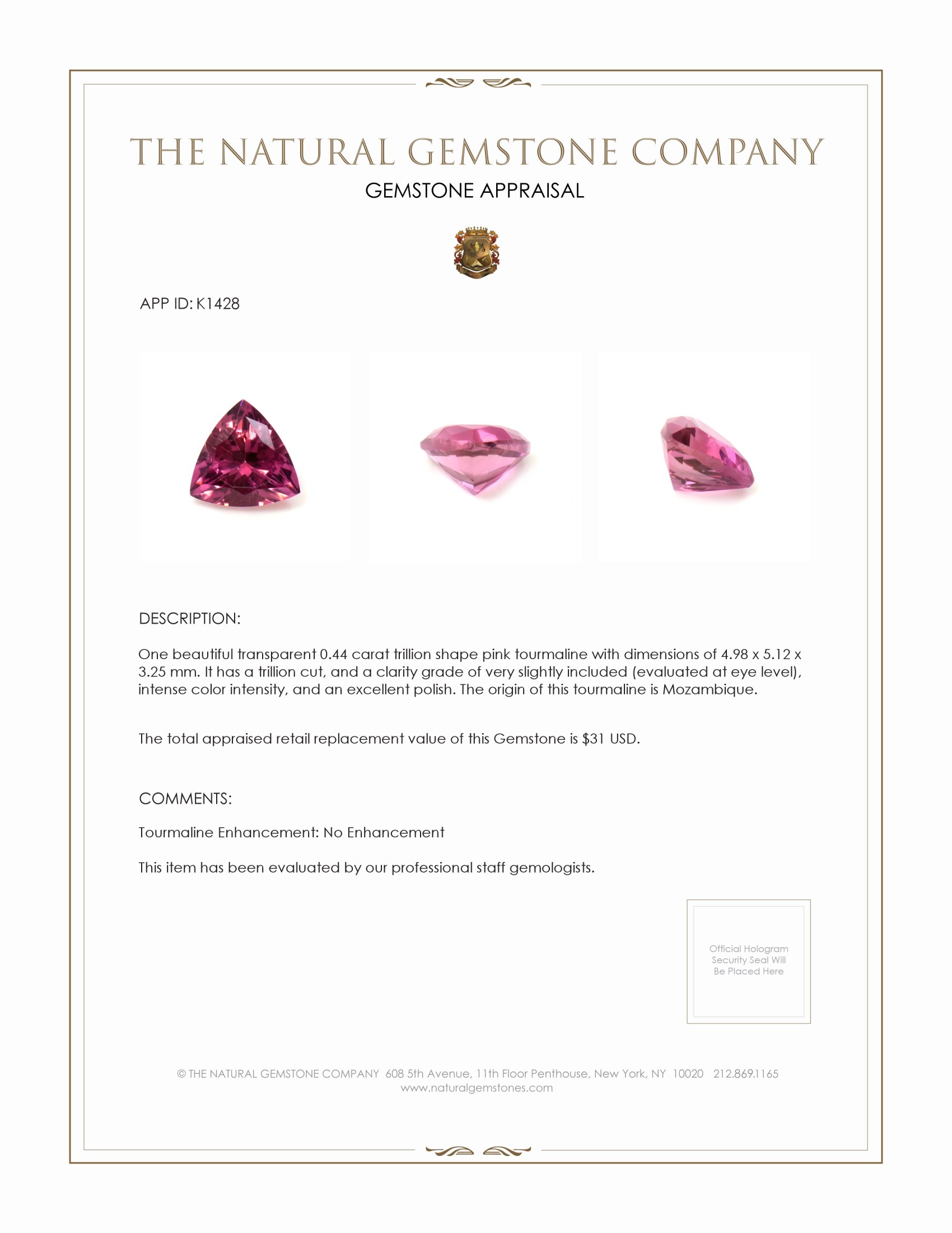 0.44 Ct. Tourmaline from Mozambique