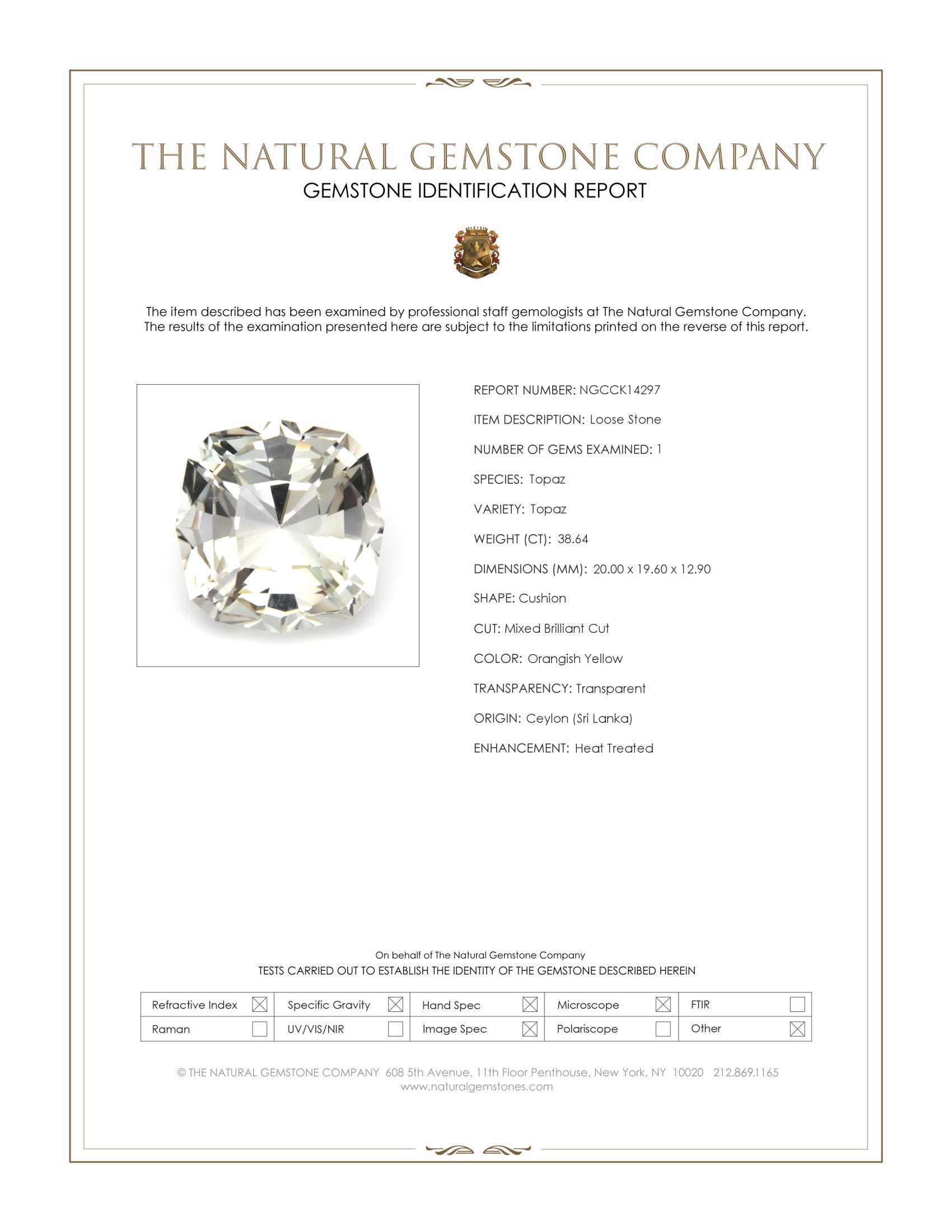 38.64 Ct. Orangish Yellow Topaz from Ceylon (Sri Lanka)