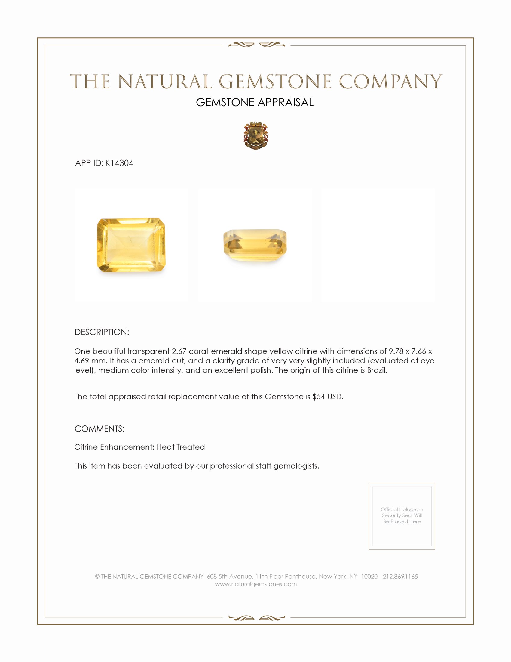 2.67 Ct. Citrine from Brazil