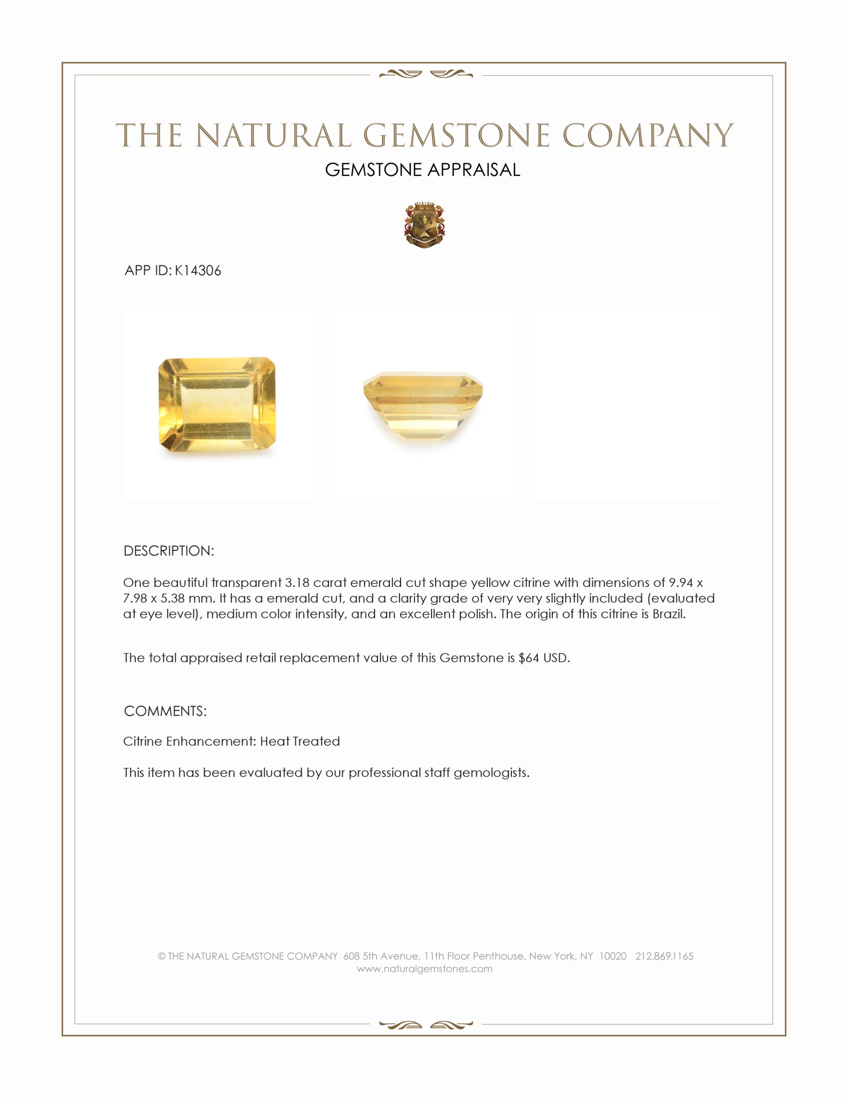 3.18 Ct. Citrine from Brazil