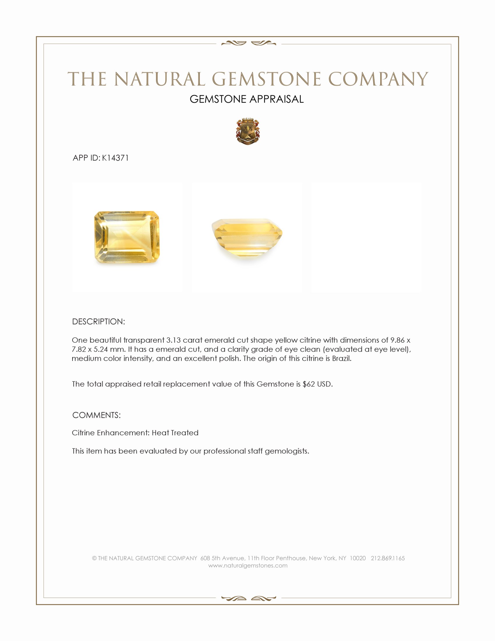 3.13 Ct. Citrine from Brazil