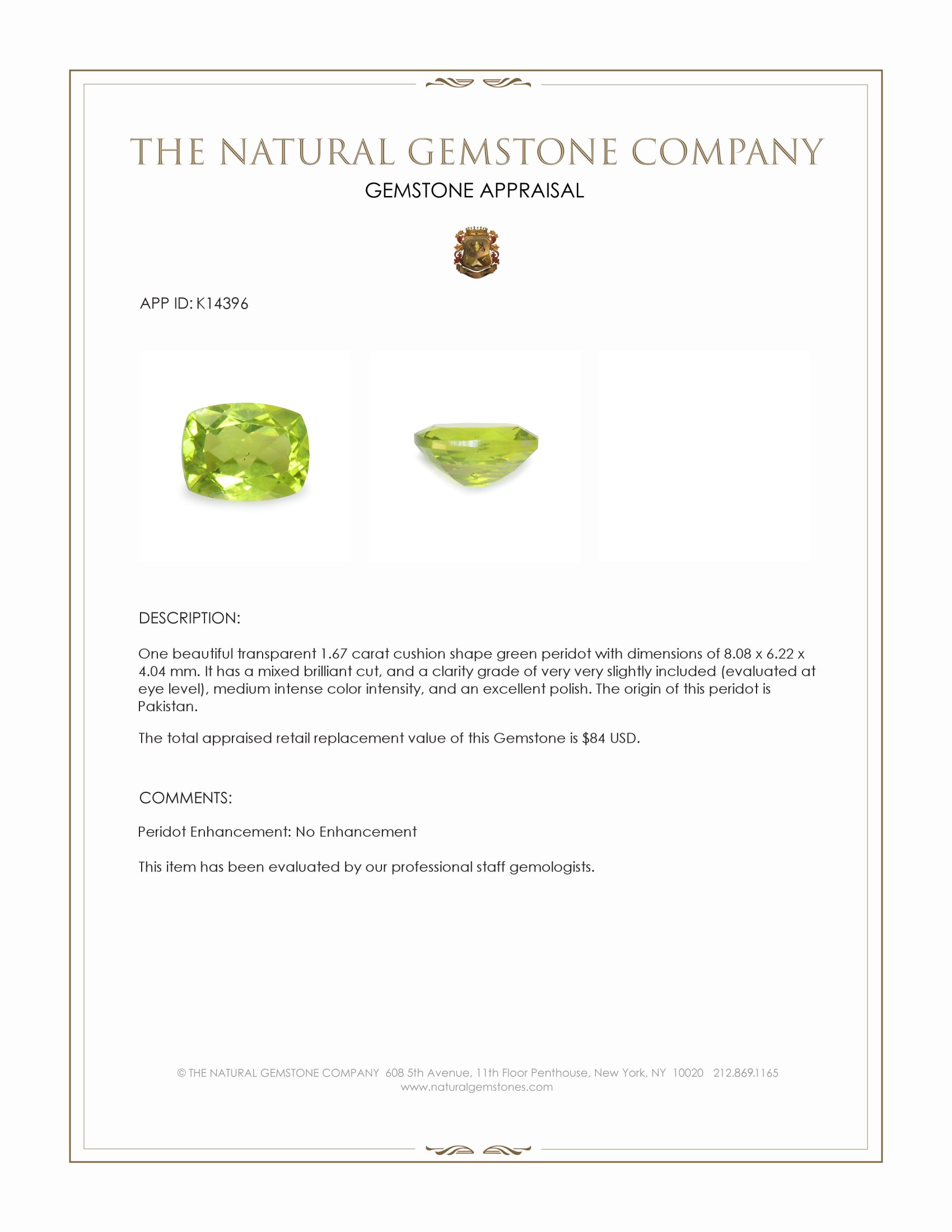 1.67 Ct. Peridot from Pakistan