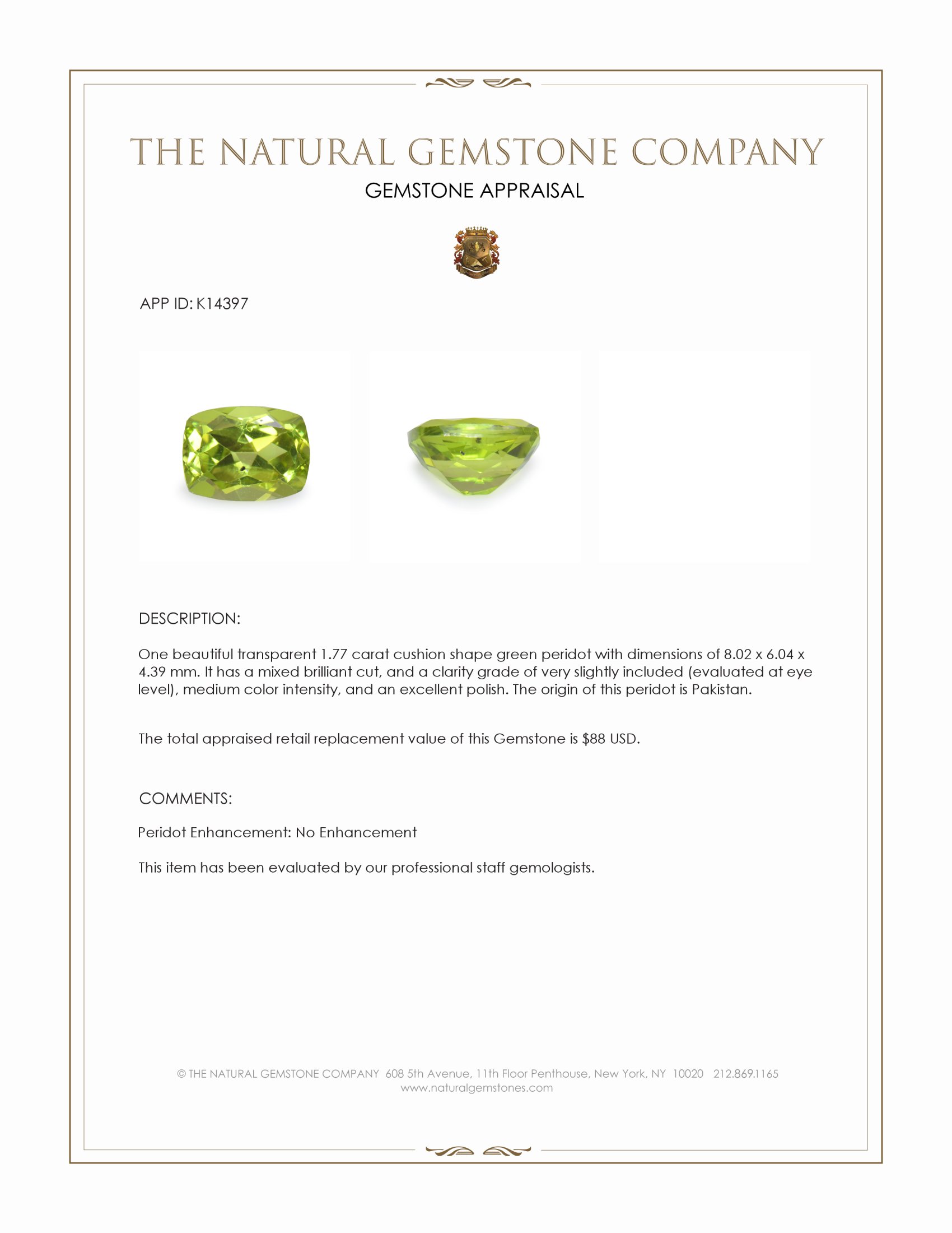 1.77 Ct. Peridot from Pakistan