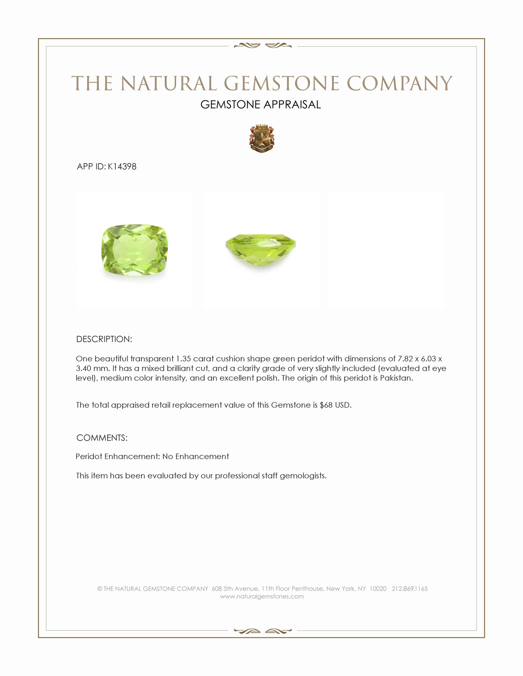 1.35 Ct. Peridot from Pakistan