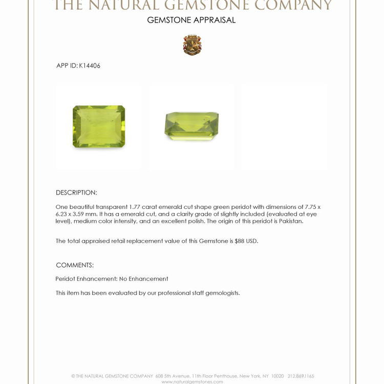 1.77 Ct. Peridot from Pakistan