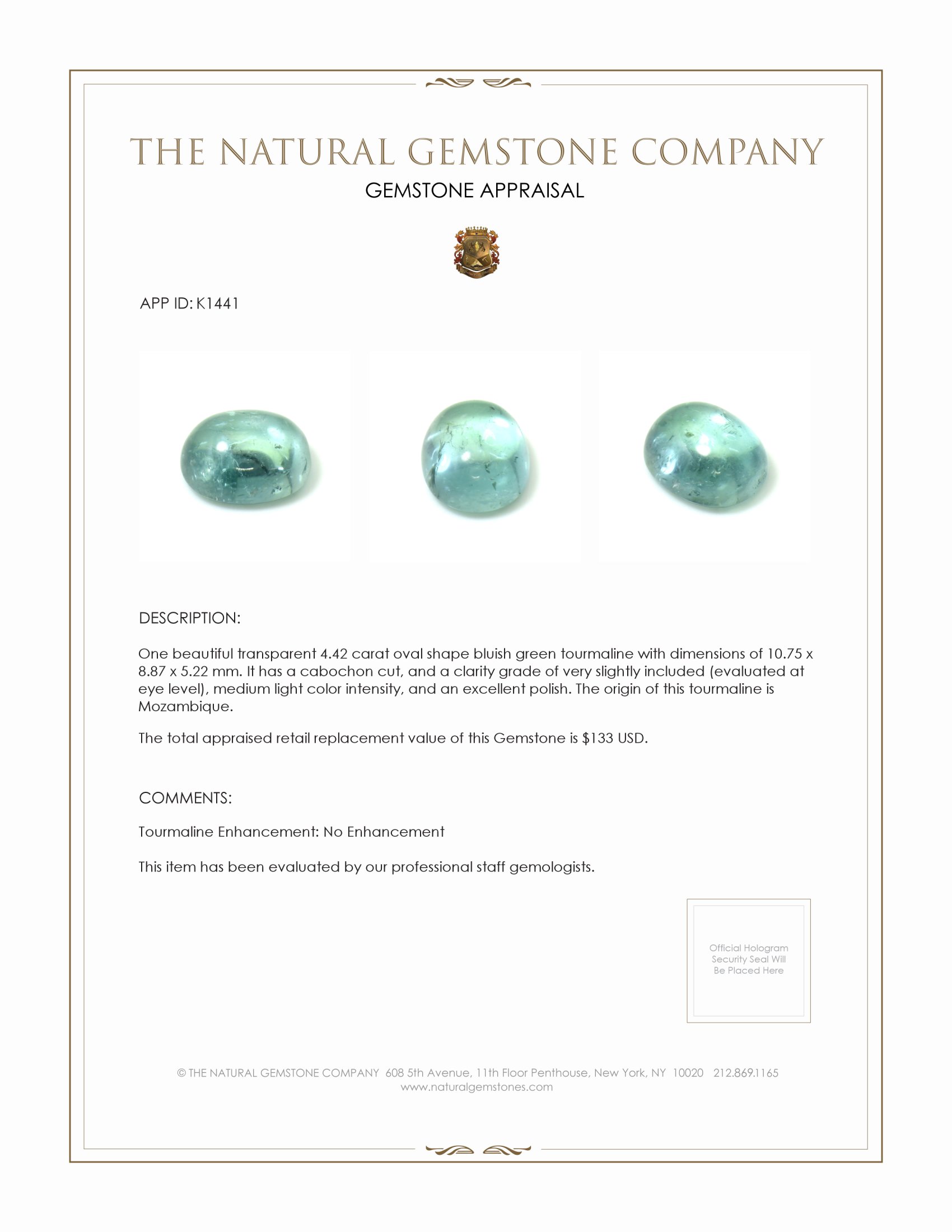 4.42 Ct. Cabochon Tourmaline from Mozambique