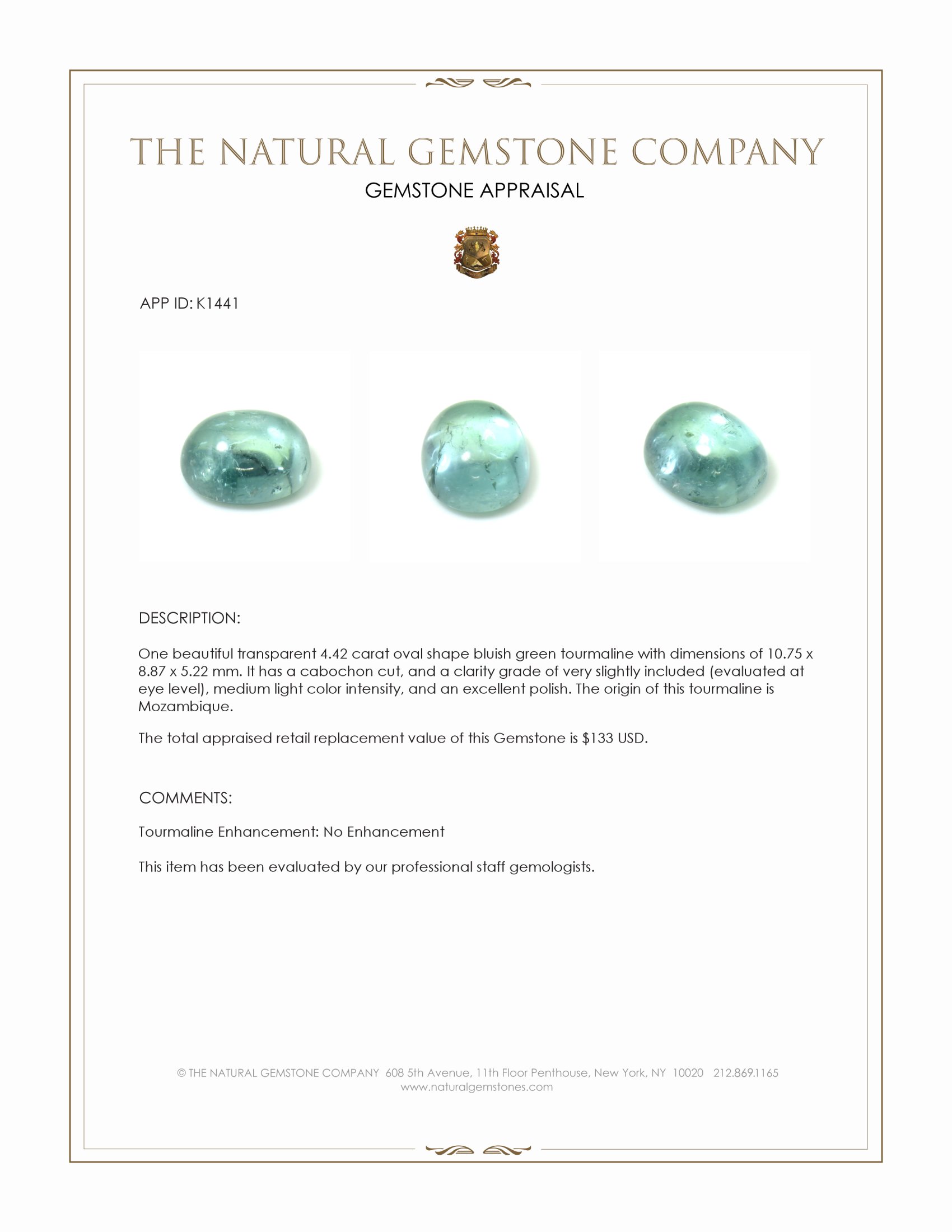 4.42 Ct. Cabochon Tourmaline from Mozambique