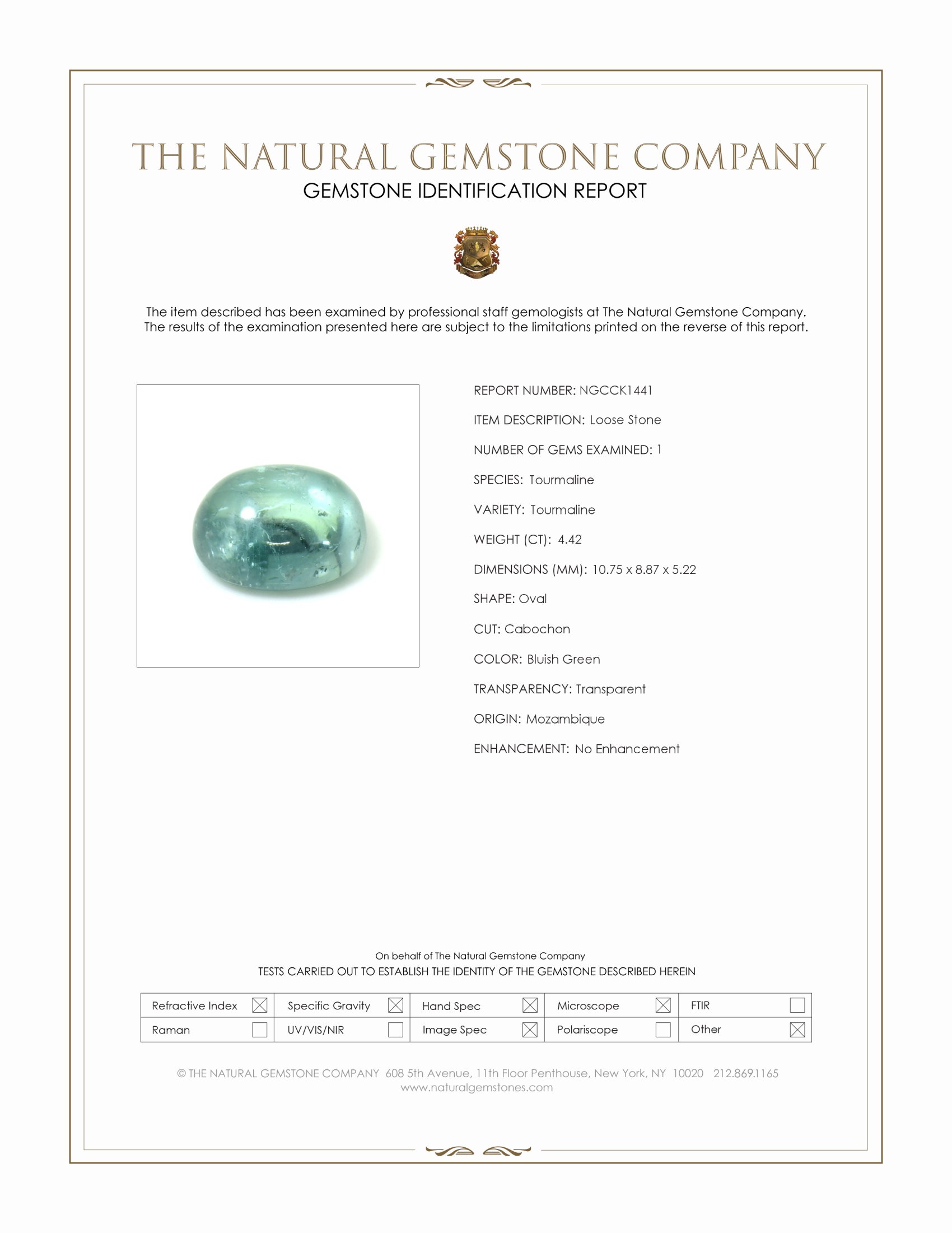 4.42 Ct. Bluish Green Cabochon Tourmaline from Mozambique