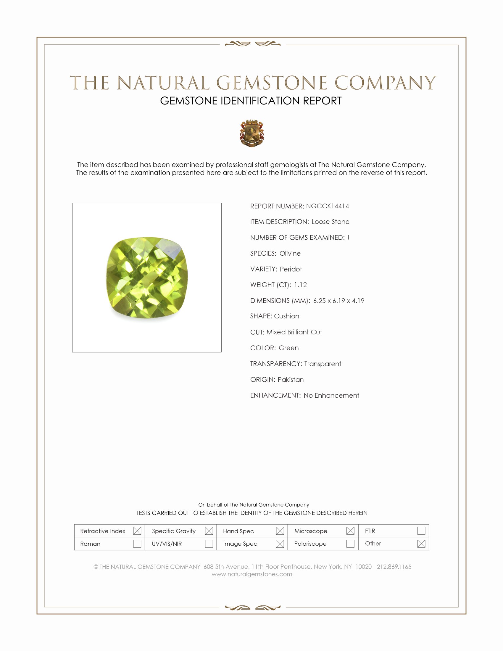 1.12 Ct. Green (Lime Green) Peridot from Pakistan