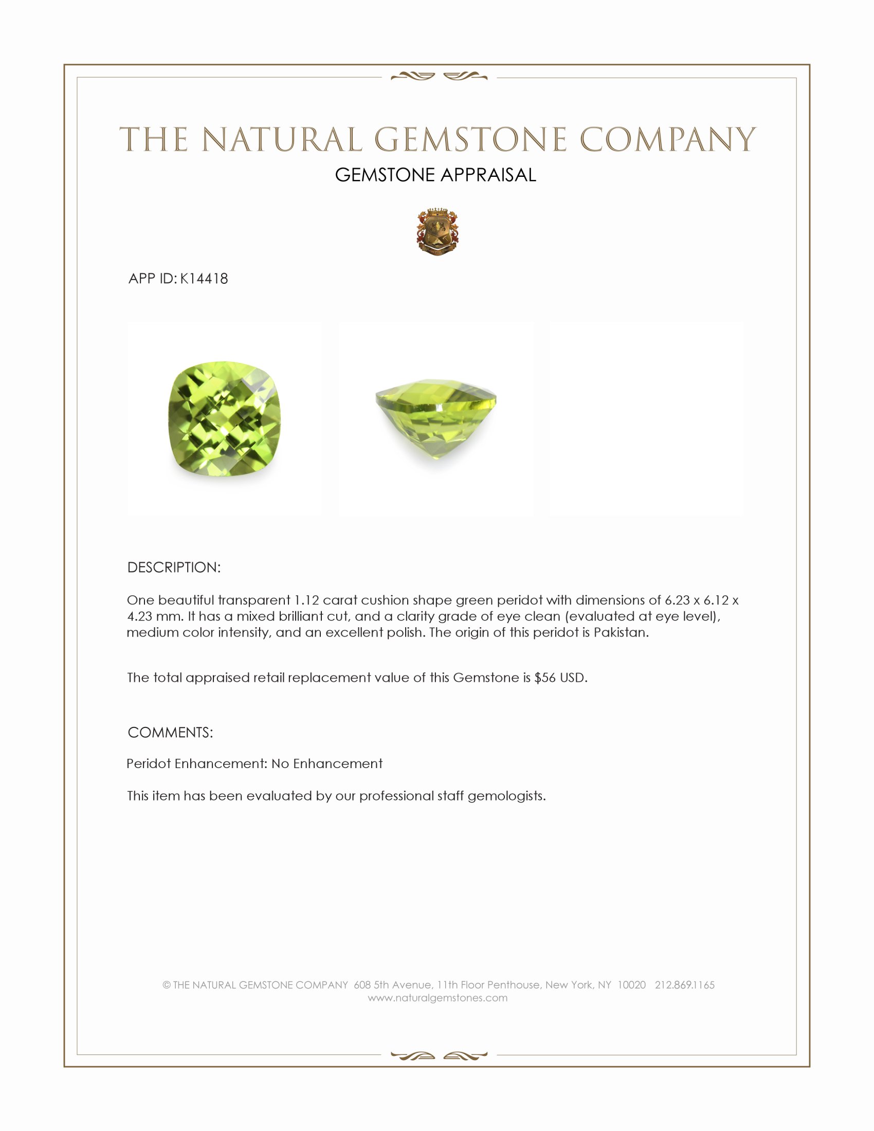 1.12 Ct. Peridot from Pakistan