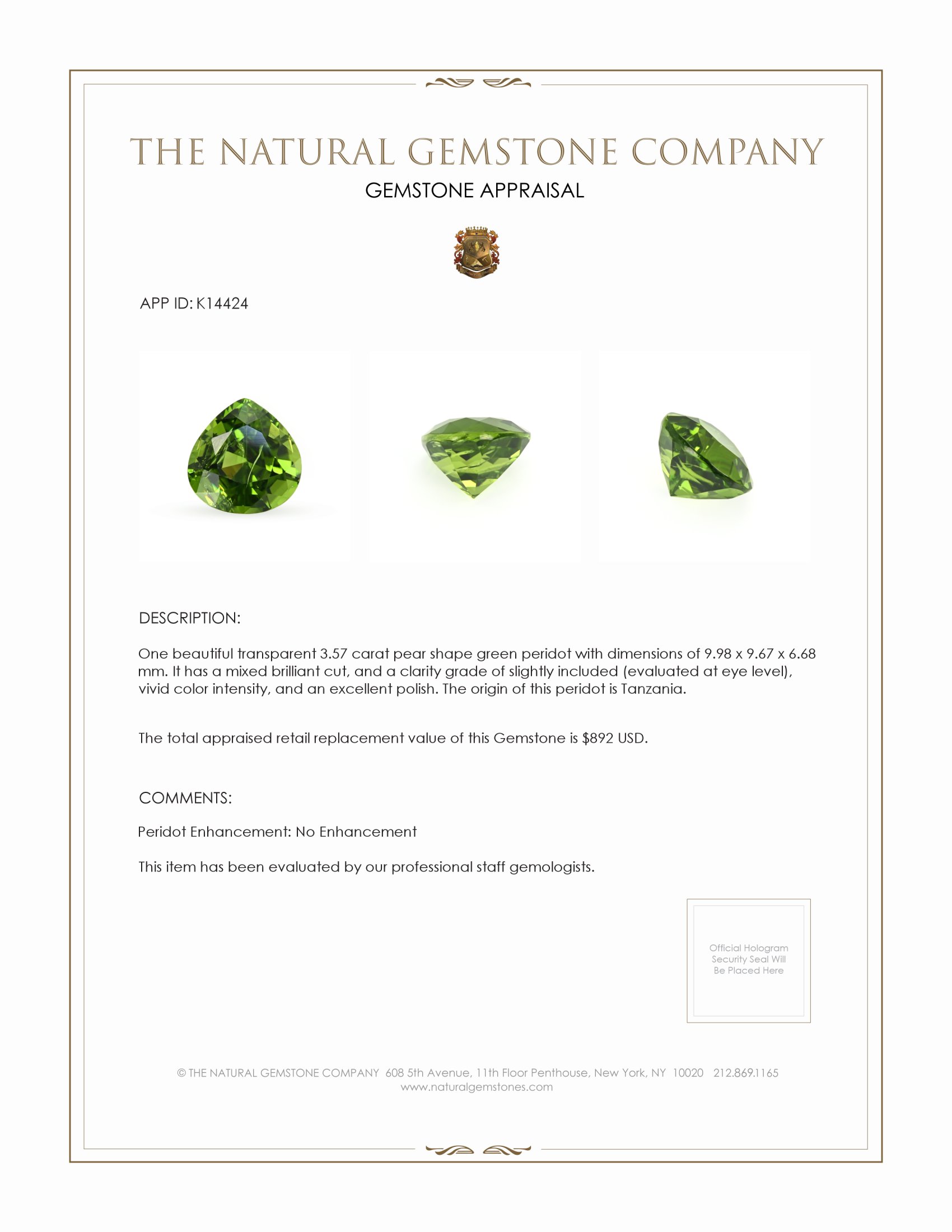3.57 Ct. Peridot from Tanzania