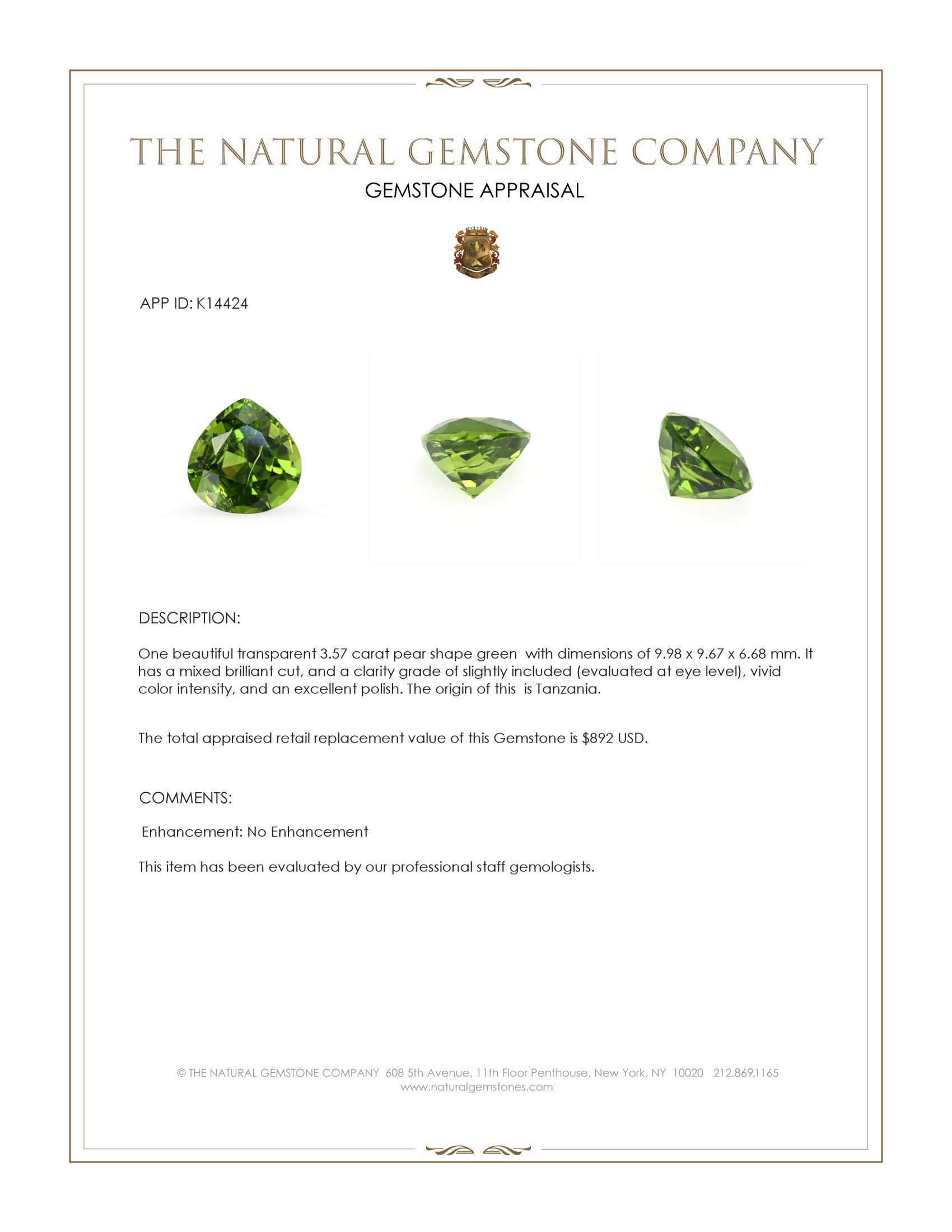 3.57 Ct. Green Peridot from Tanzania