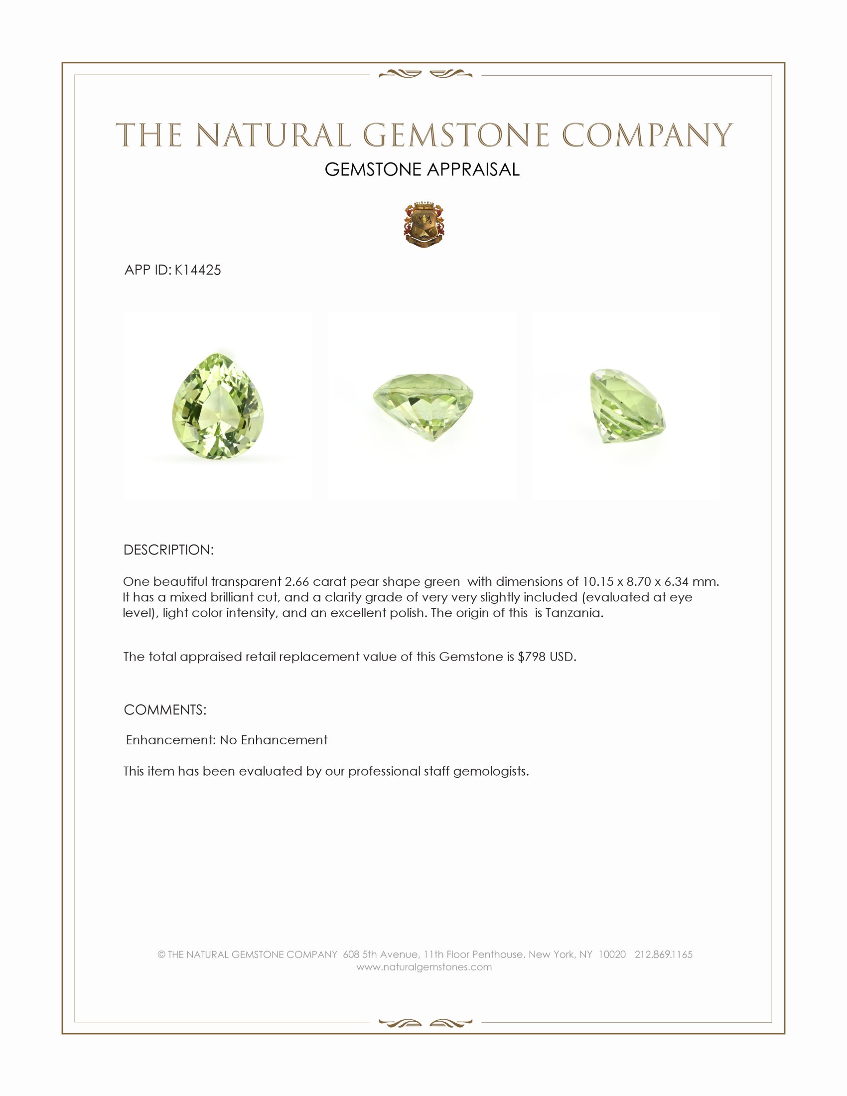 2.66 Ct. Green Peridot from Tanzania
