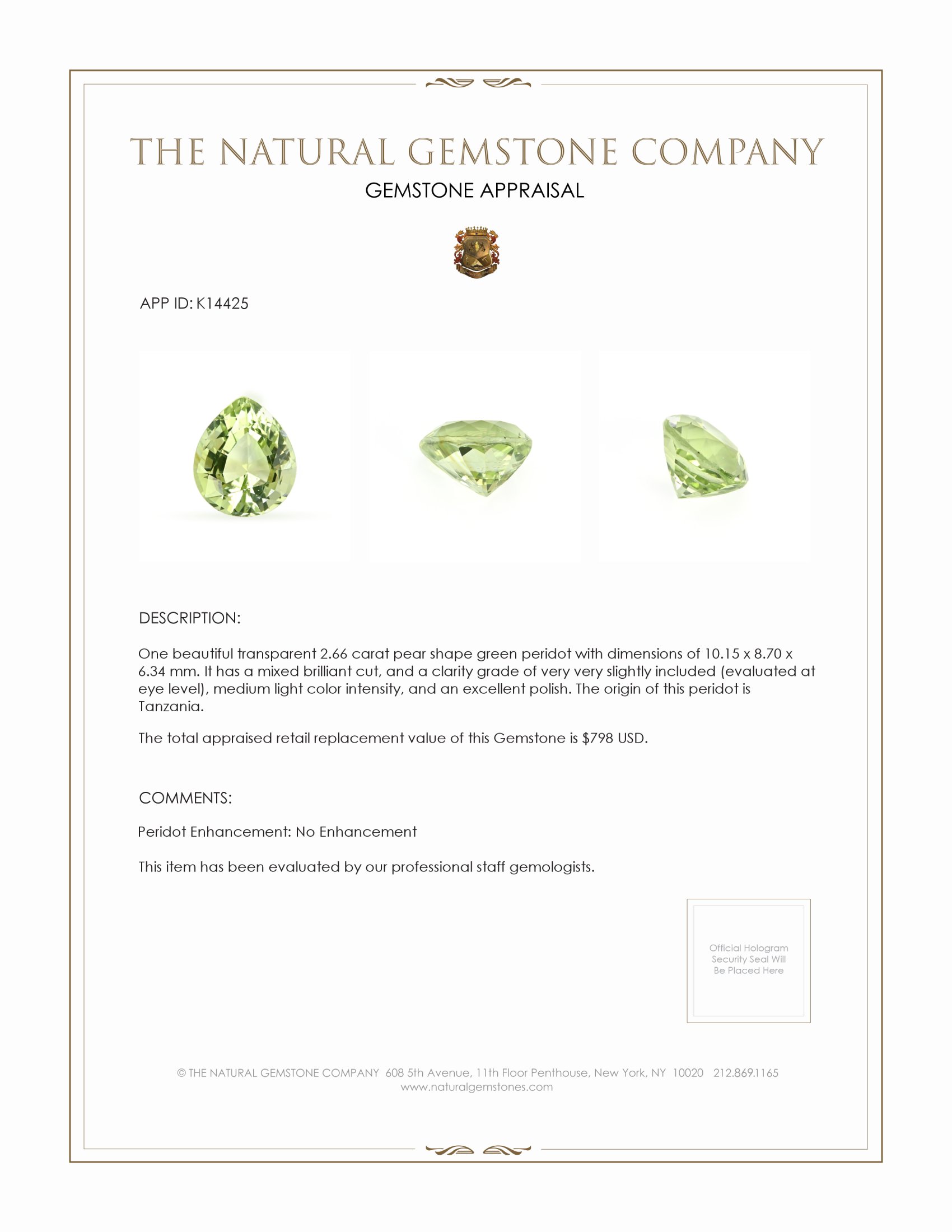 2.66 Ct. Peridot from Tanzania