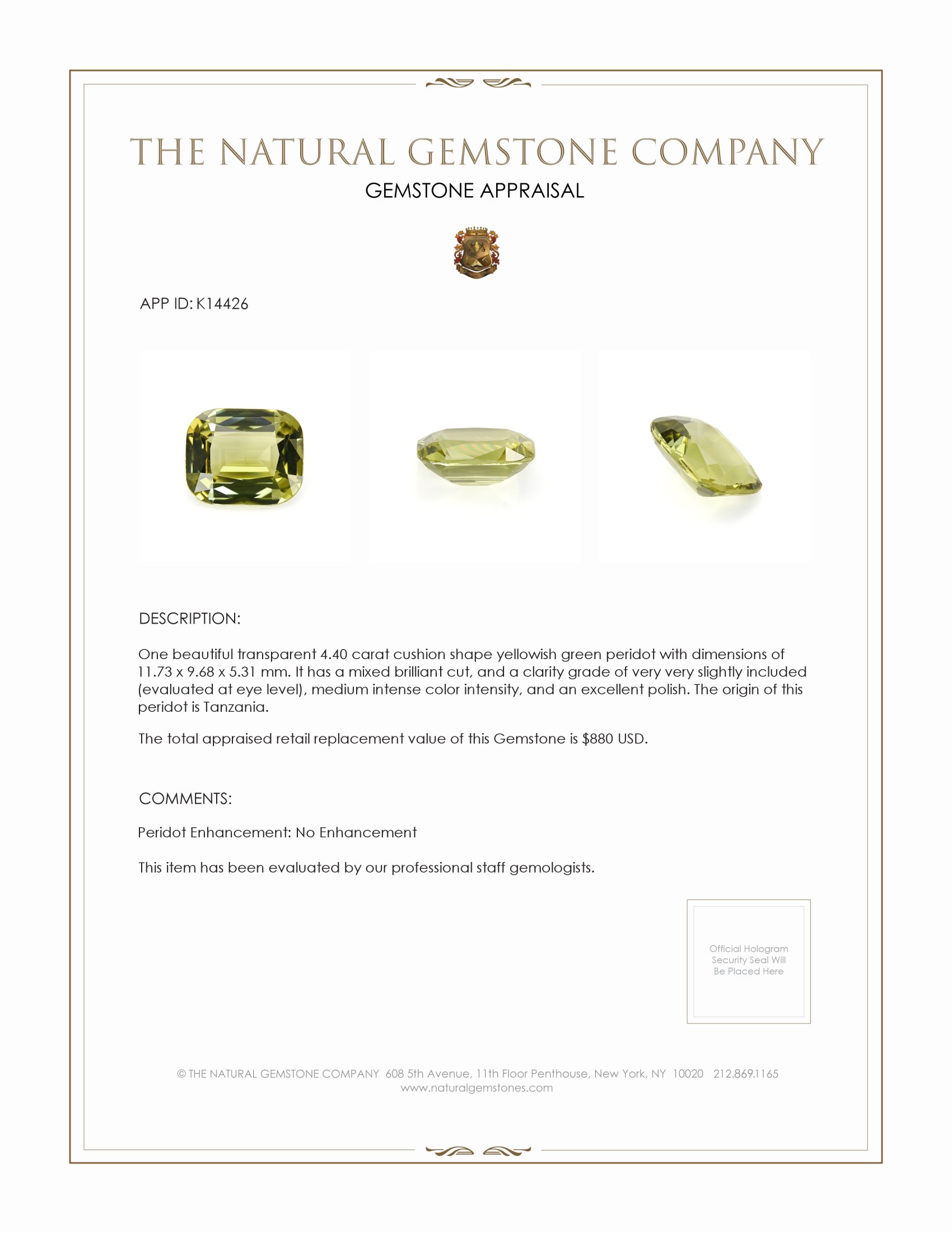 4.40 Ct. Peridot from Tanzania