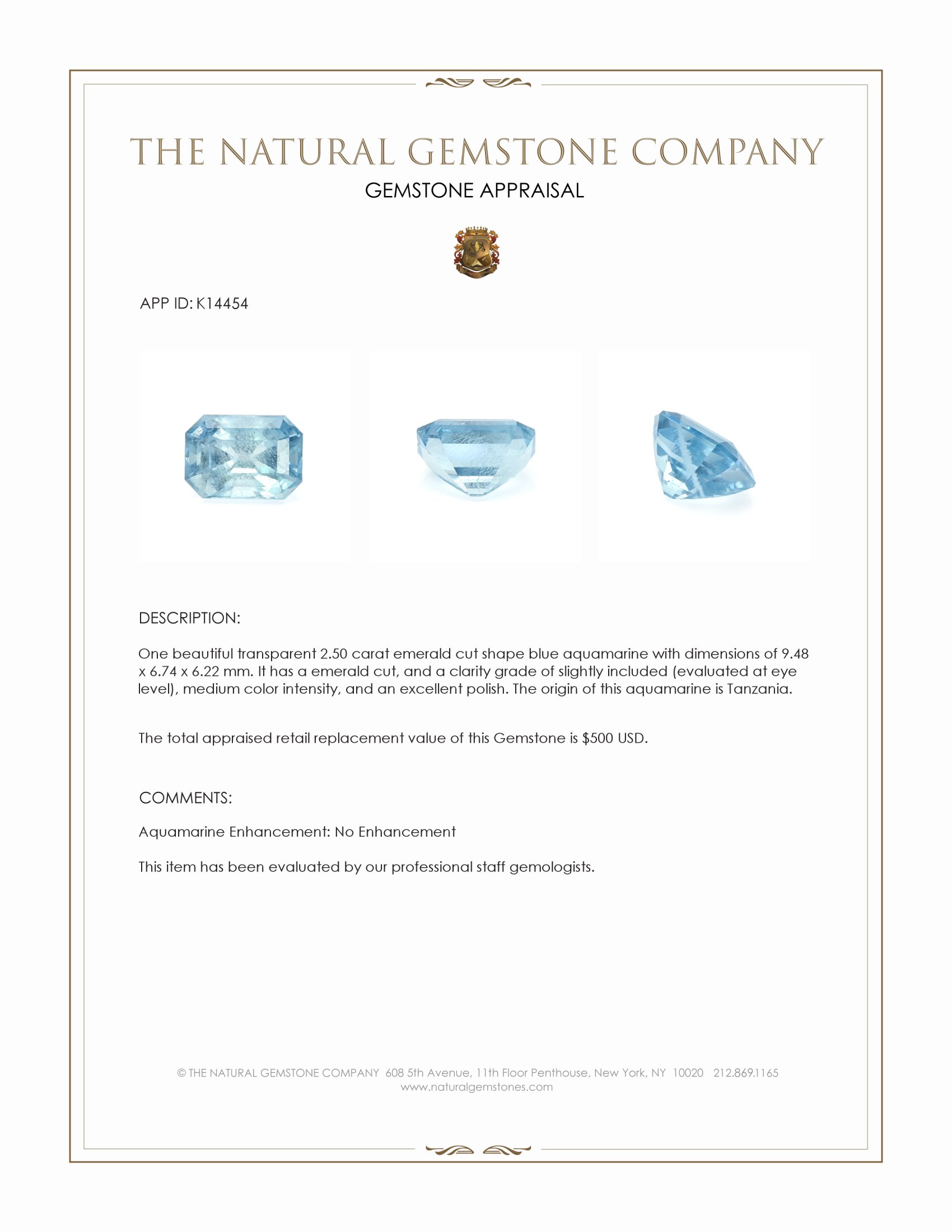 2.50 Ct. Aquamarine from Tanzania