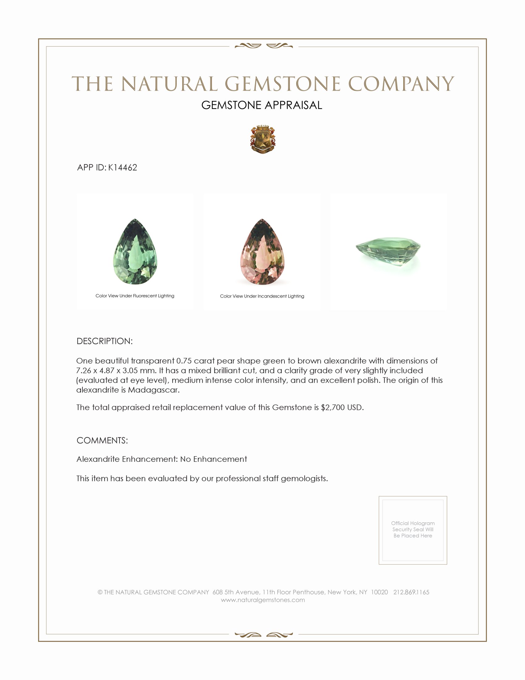 0.75 Ct. Alexandrite from Madagascar