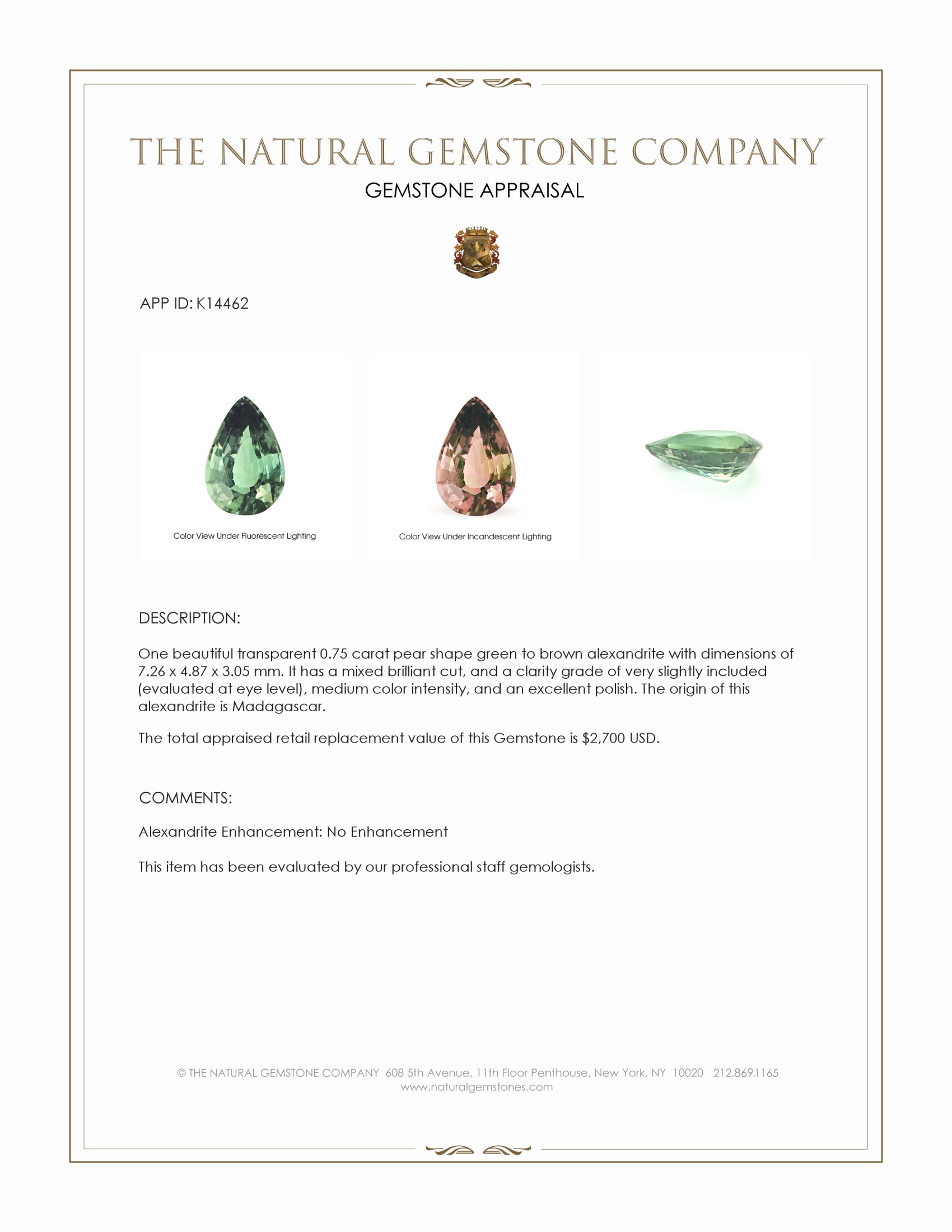 0.75 Ct. Alexandrite from Madagascar