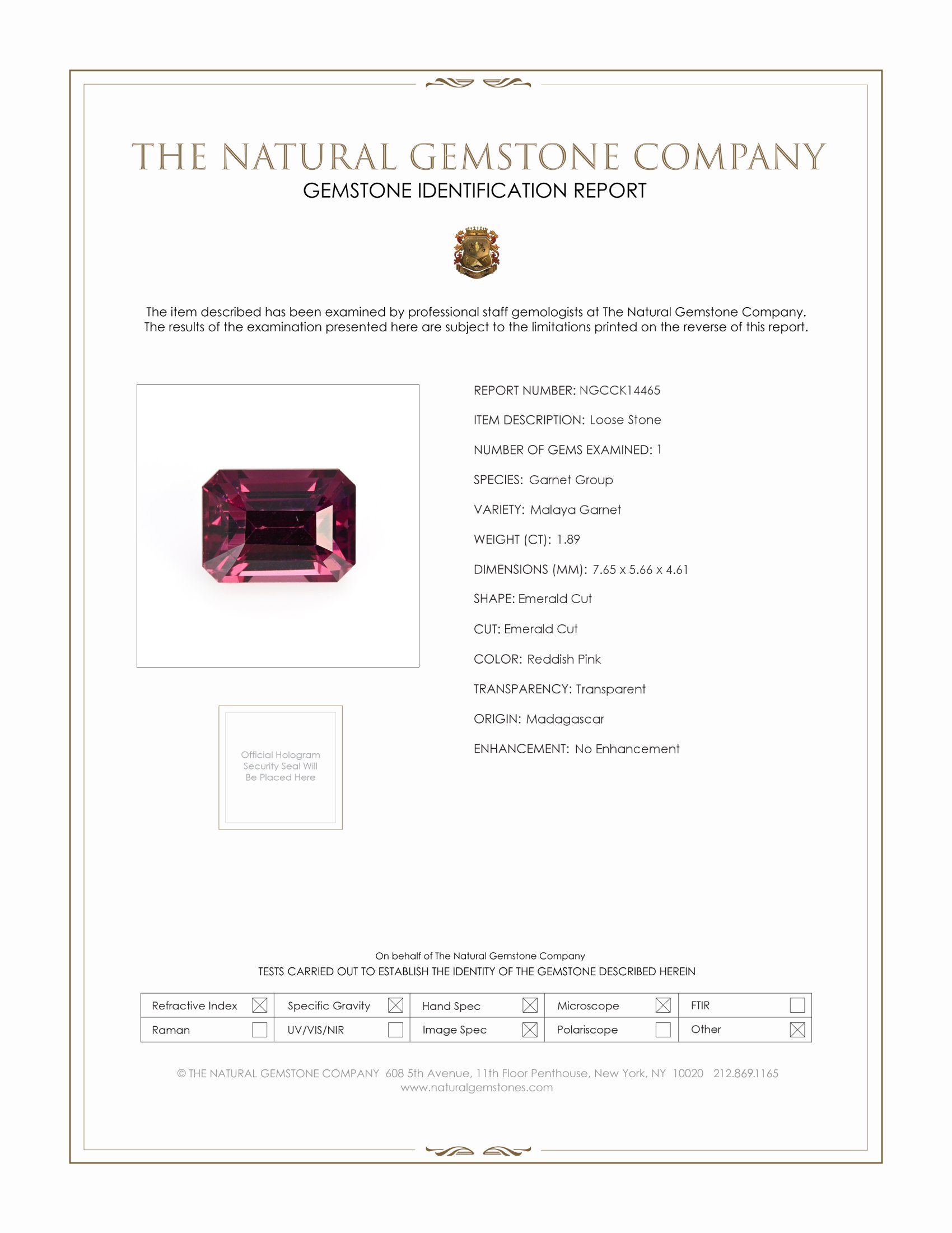 1.89 Ct. Malaya Garnet from Madagascar