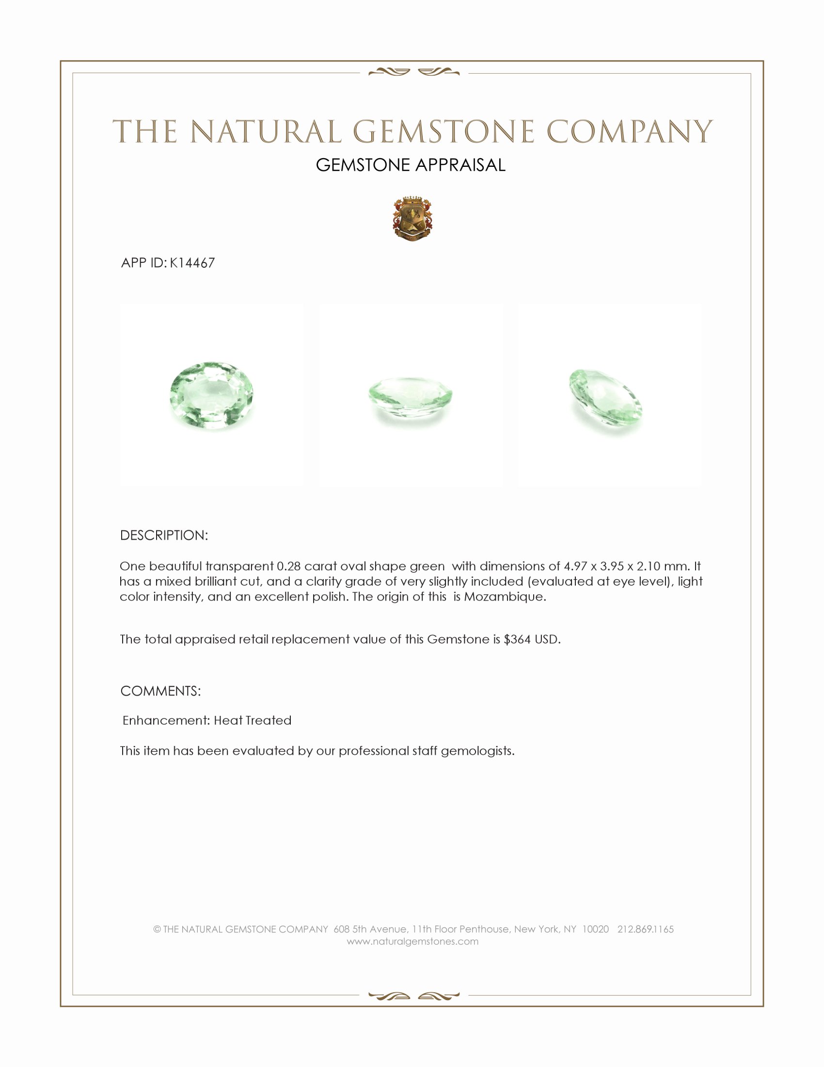 0.28 Ct. Green Paraiba Tourmaline from Mozambique