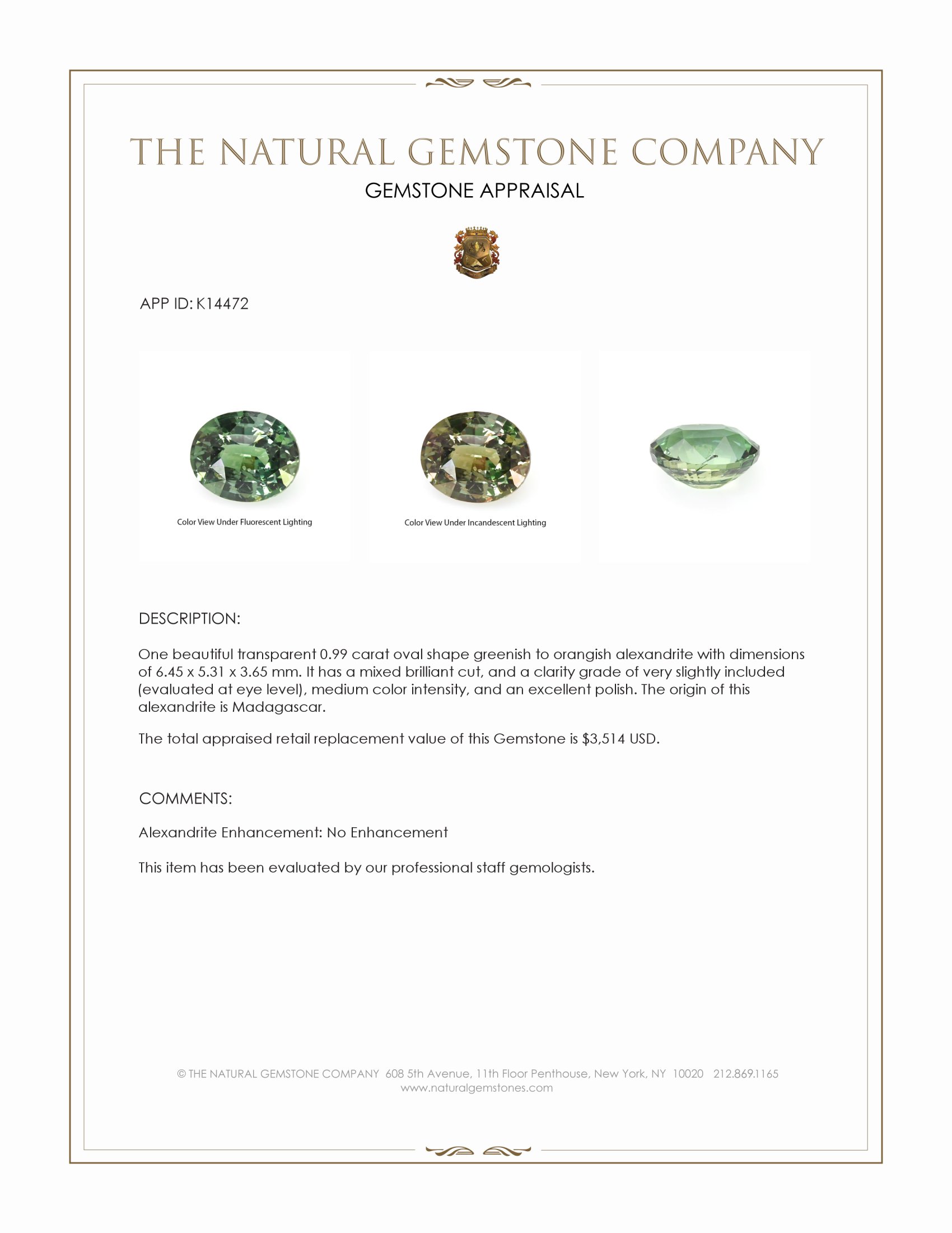 0.99 Ct. Alexandrite from Madagascar