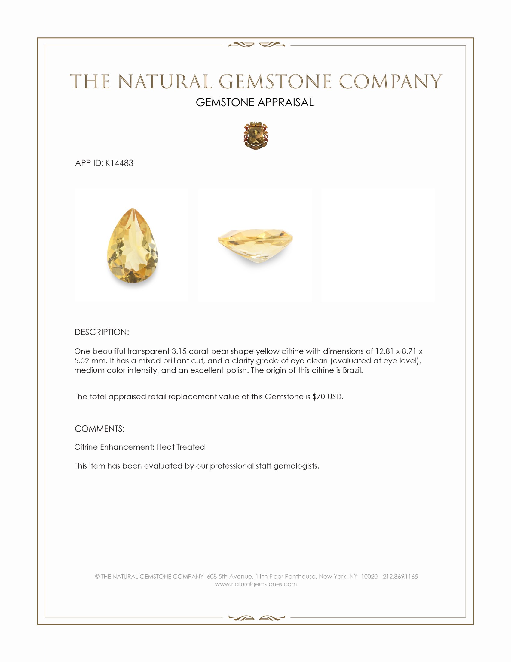 3.15 Ct. Citrine from Brazil