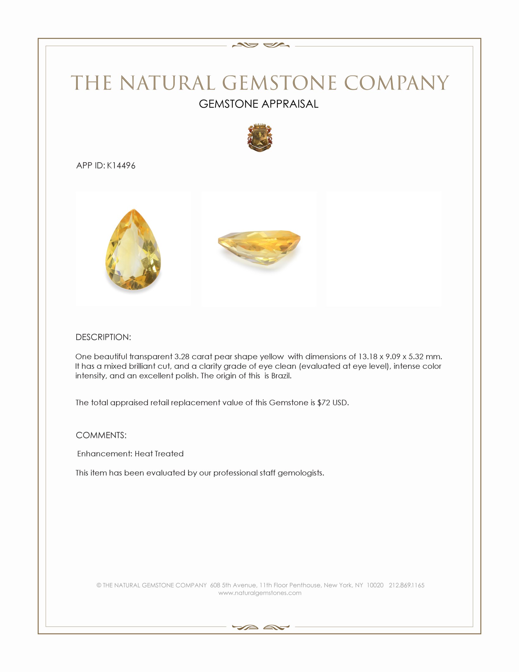 3.28 Ct. Yellow Citrine from Brazil