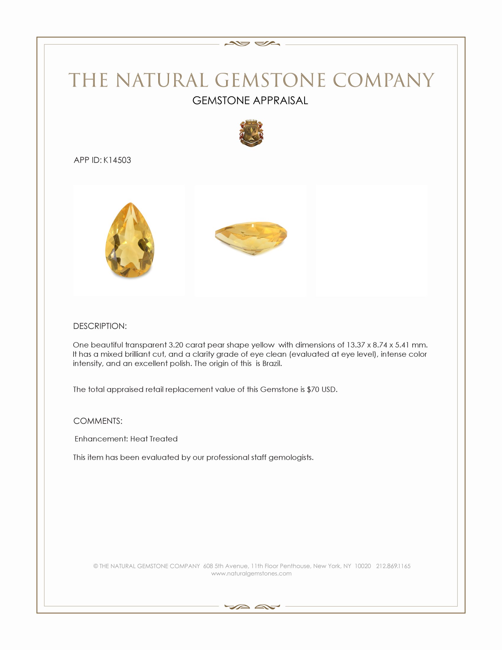 3.20 Ct. Yellow Citrine from Brazil