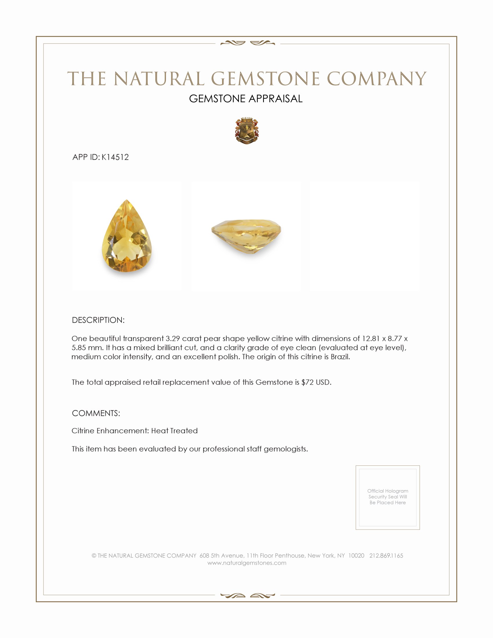 3.29 Ct. Citrine from Brazil