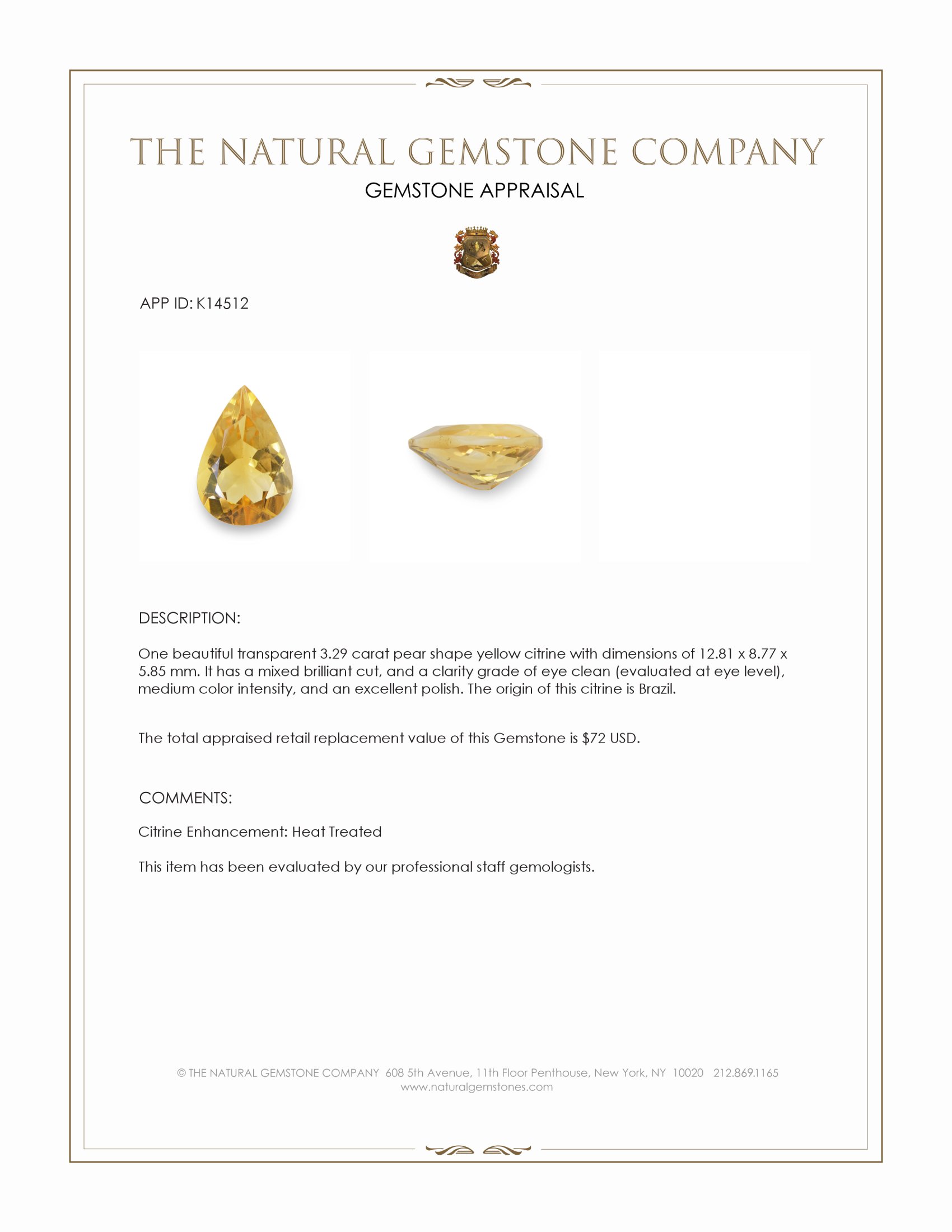 3.29 Ct. Citrine from Brazil