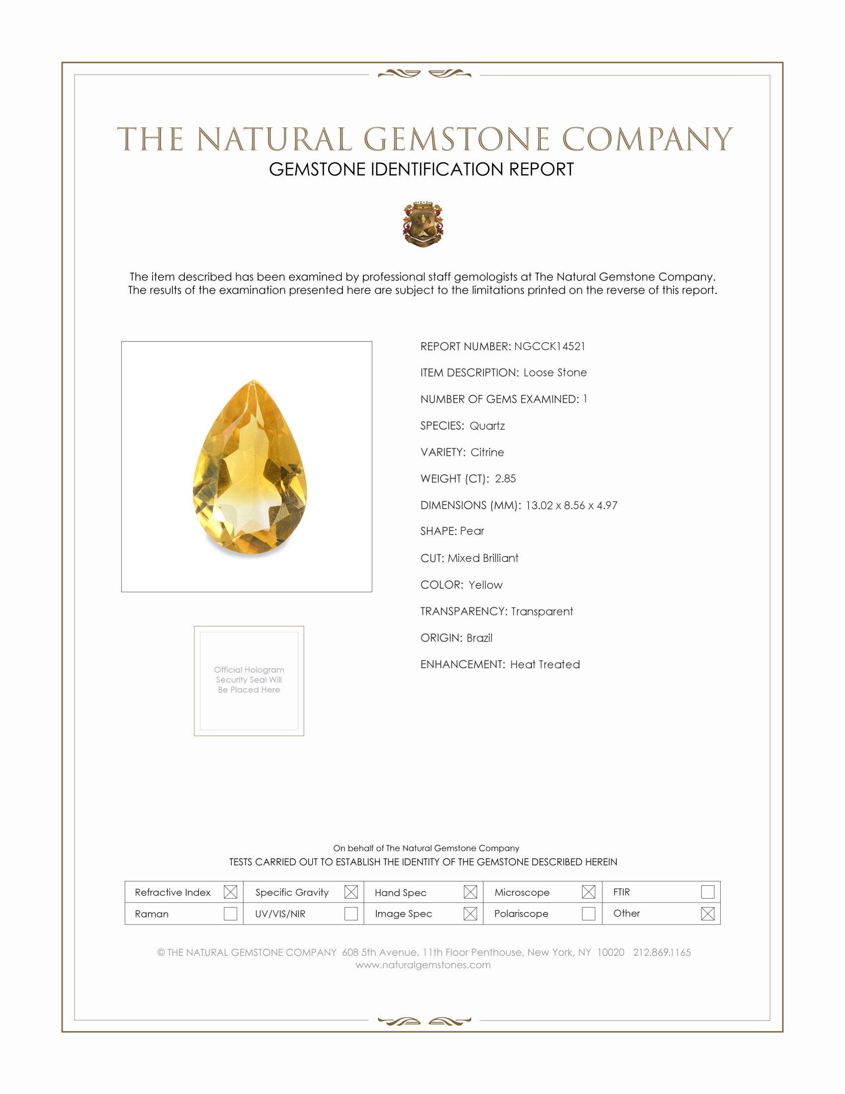 2.85 Ct. Yellow Citrine from Brazil