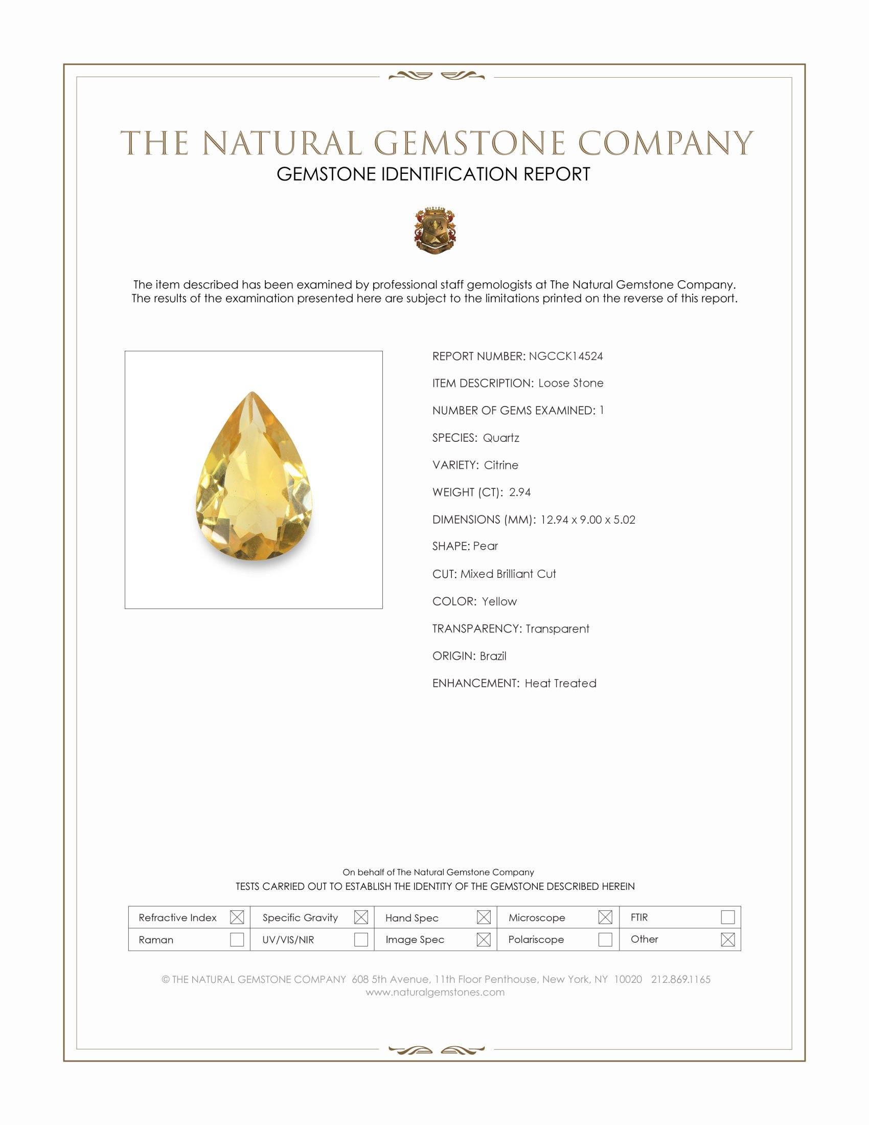2.94 Ct. Yellow Citrine from Brazil