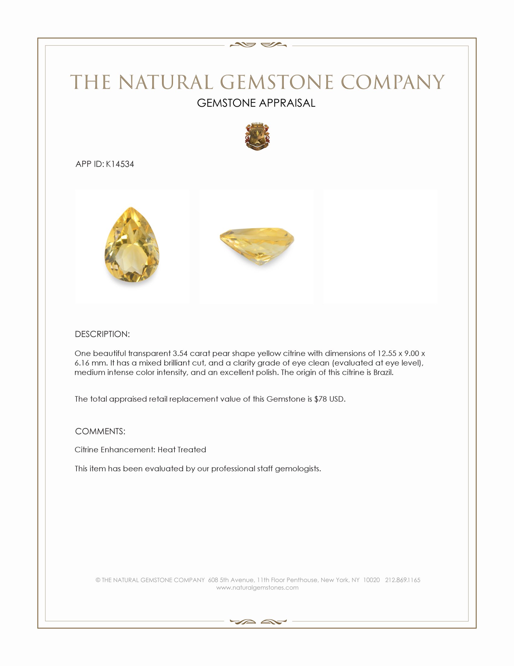 3.54 Ct. Citrine from Brazil