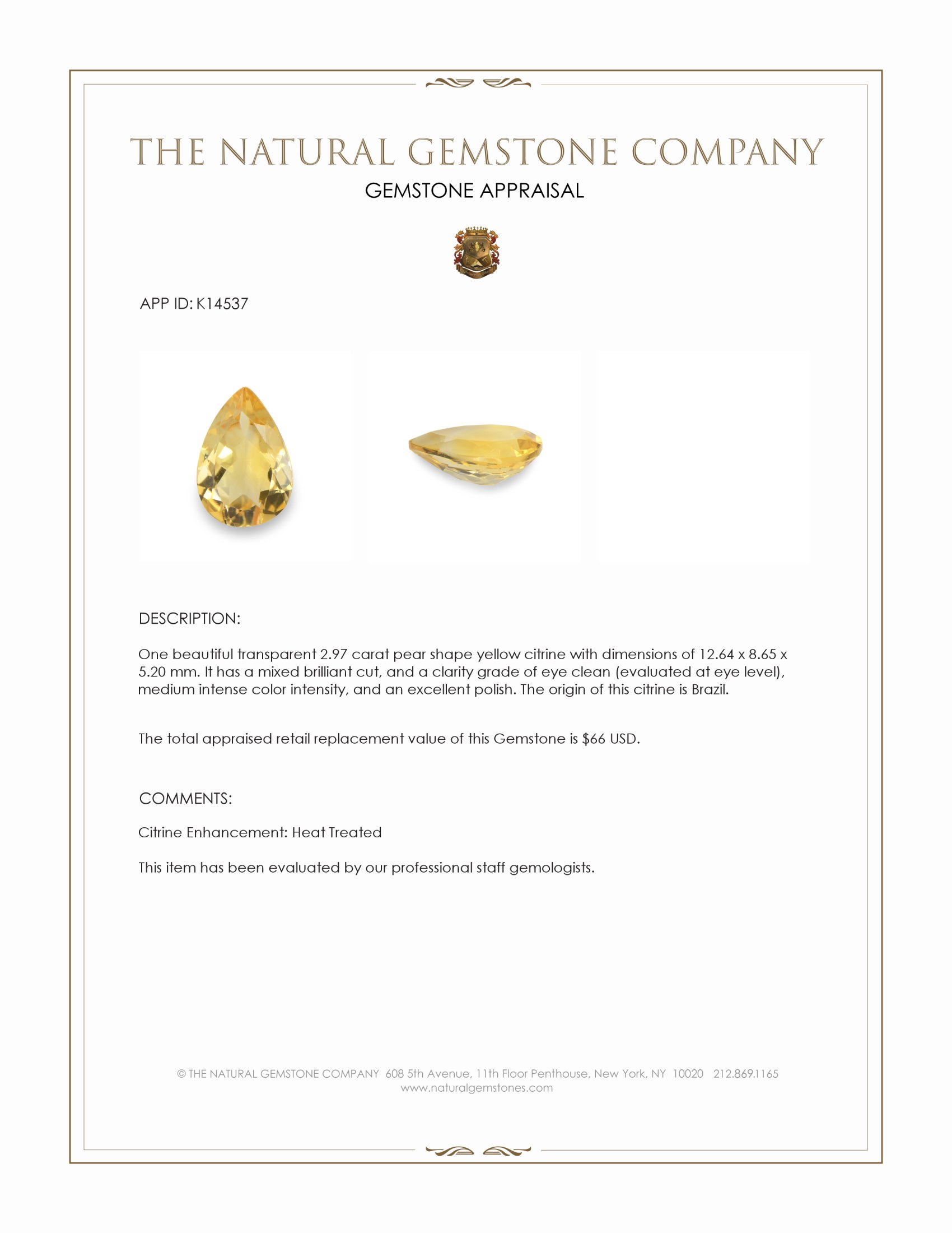 2.97 Ct. Citrine from Brazil