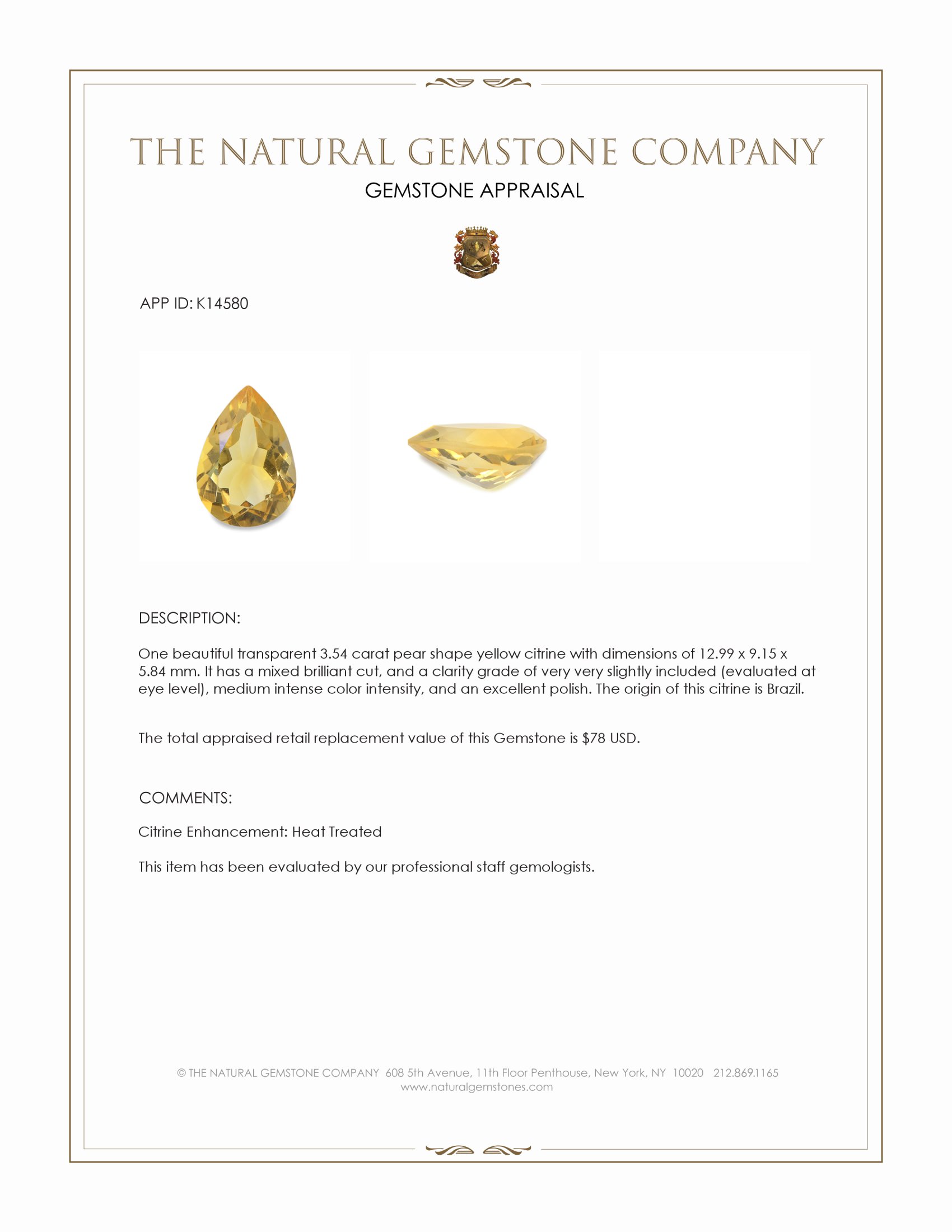 3.54 Ct. Citrine from Brazil