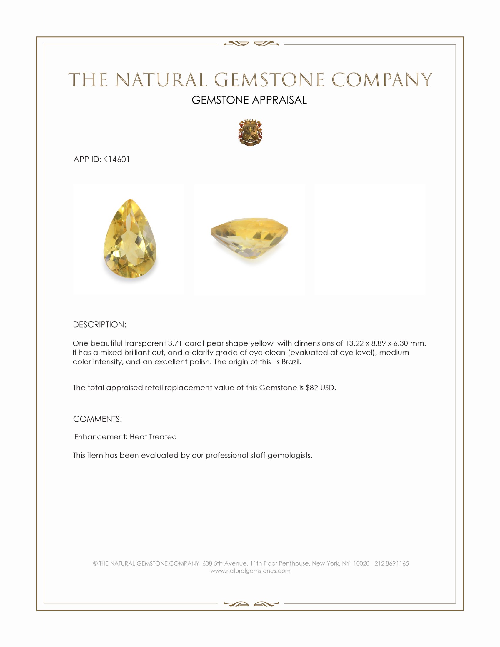 3.71 Ct. Yellow Citrine from Brazil