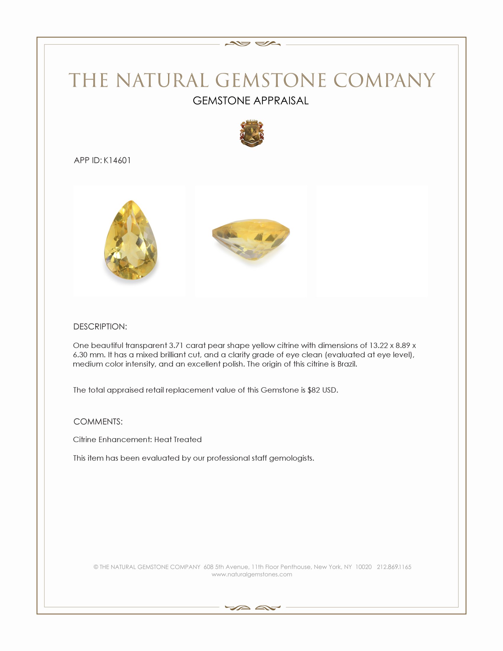 3.71 Ct. Citrine from Brazil