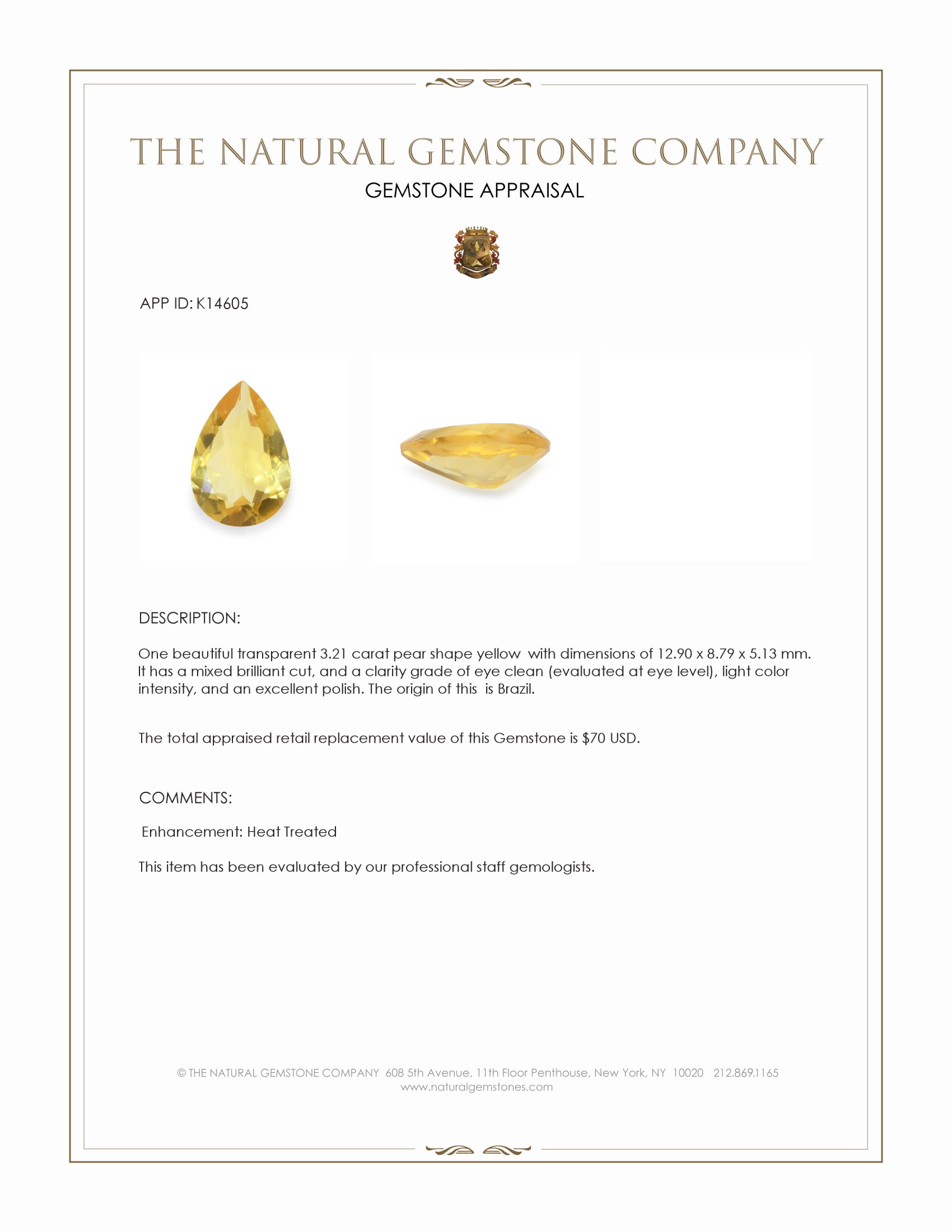 3.21 Ct. Yellow Citrine from Brazil