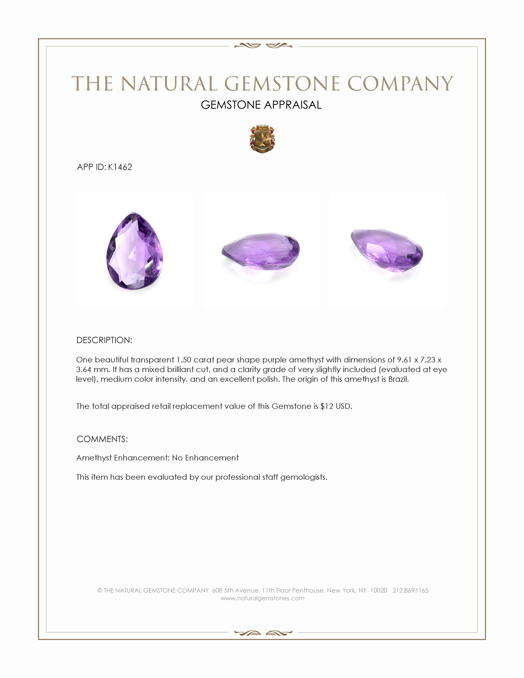 1.50 Ct. Amethyst from Brazil