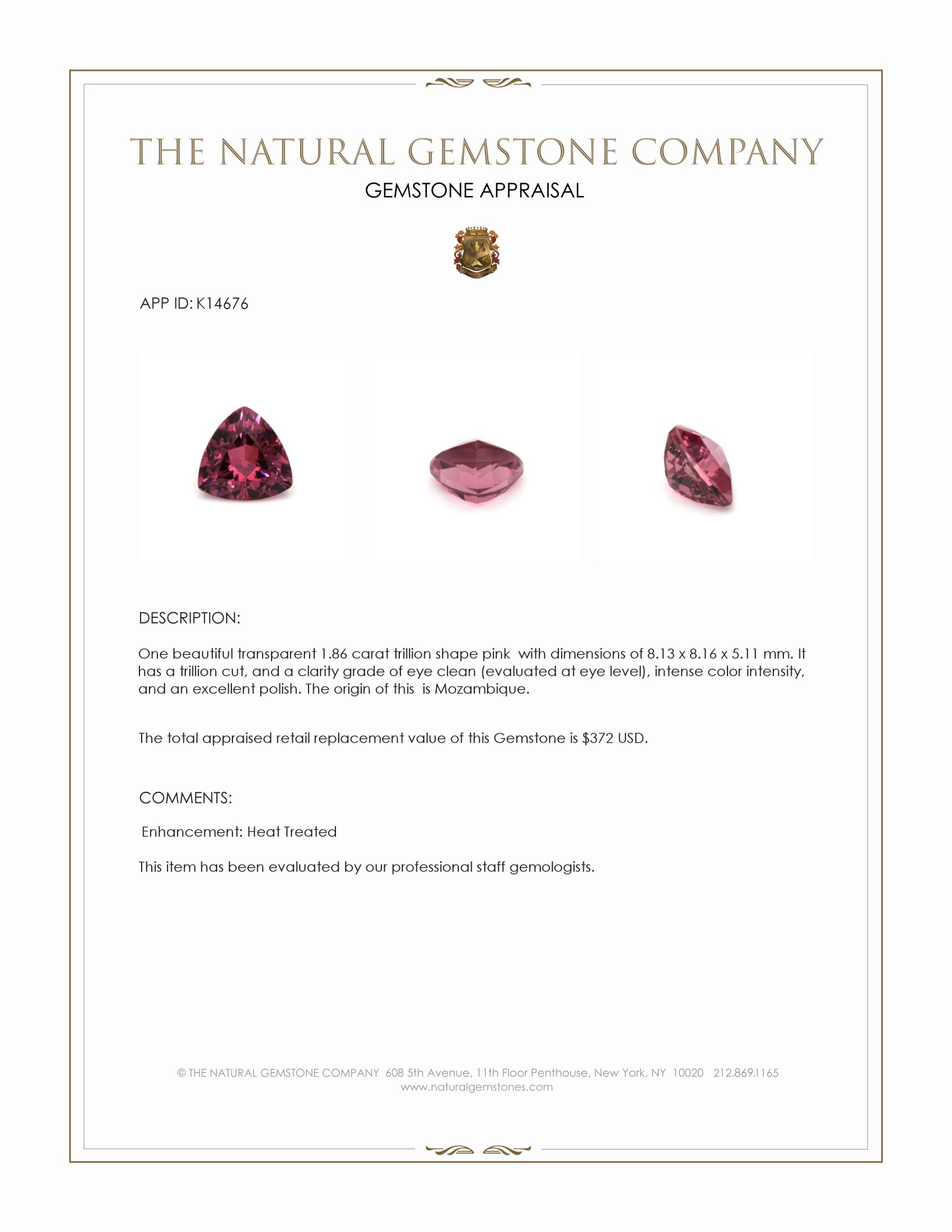 1.86 Ct. Pink Tourmaline from Mozambique