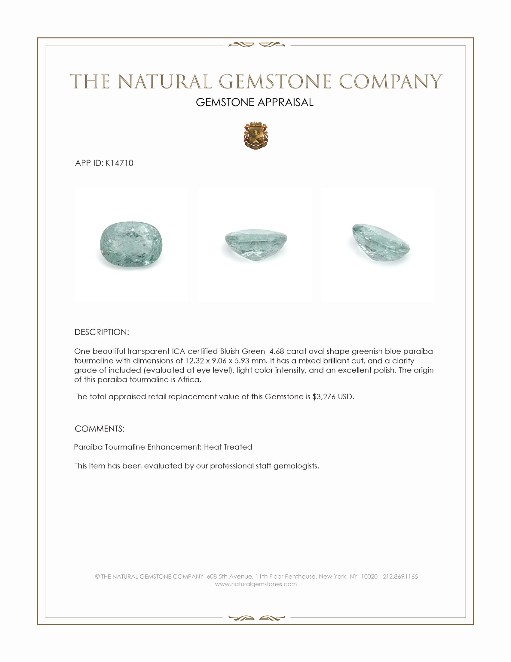 4.68 Ct. Paraiba Tourmaline from Africa