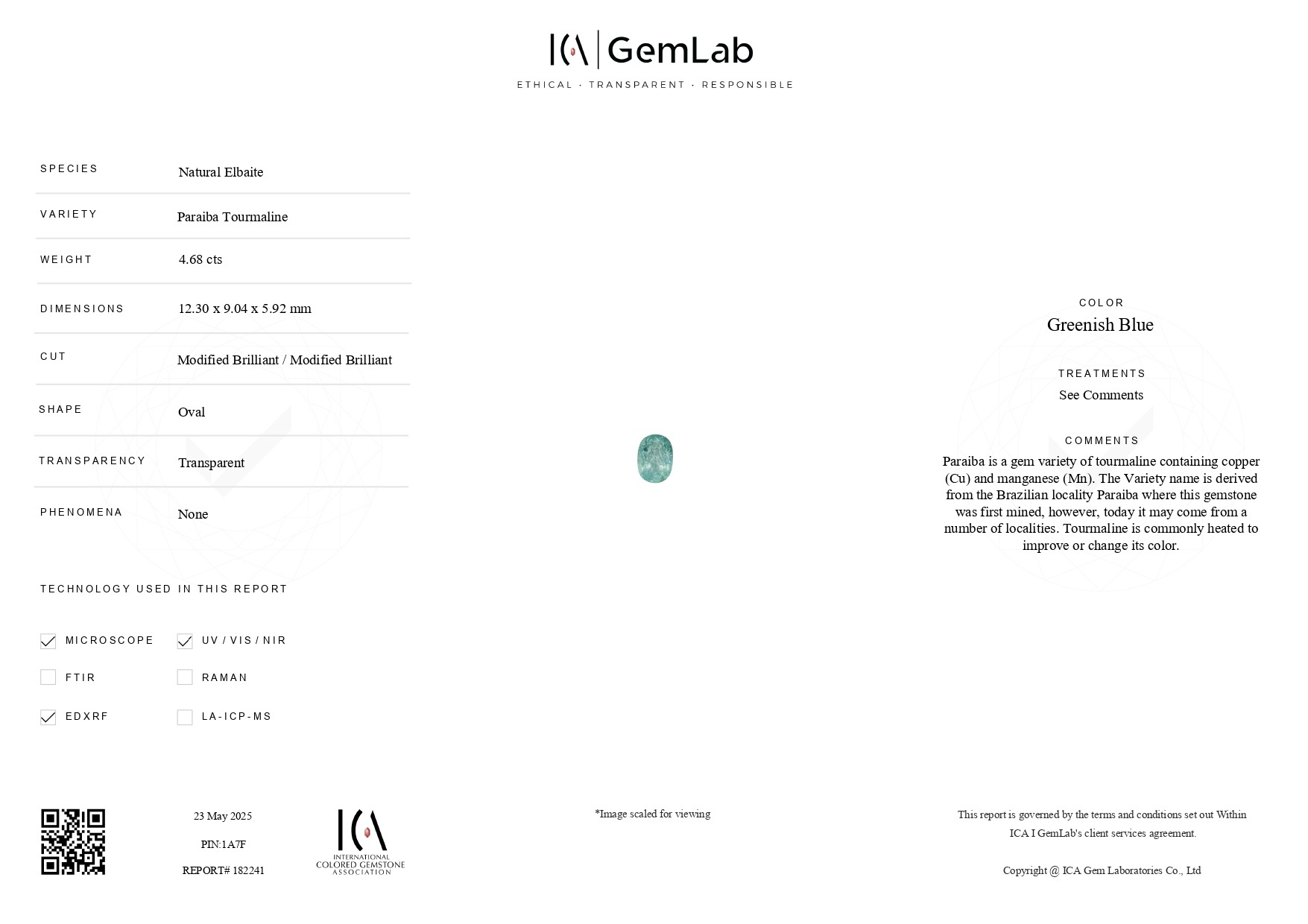 4.68 Ct. Paraiba Tourmaline from Africa