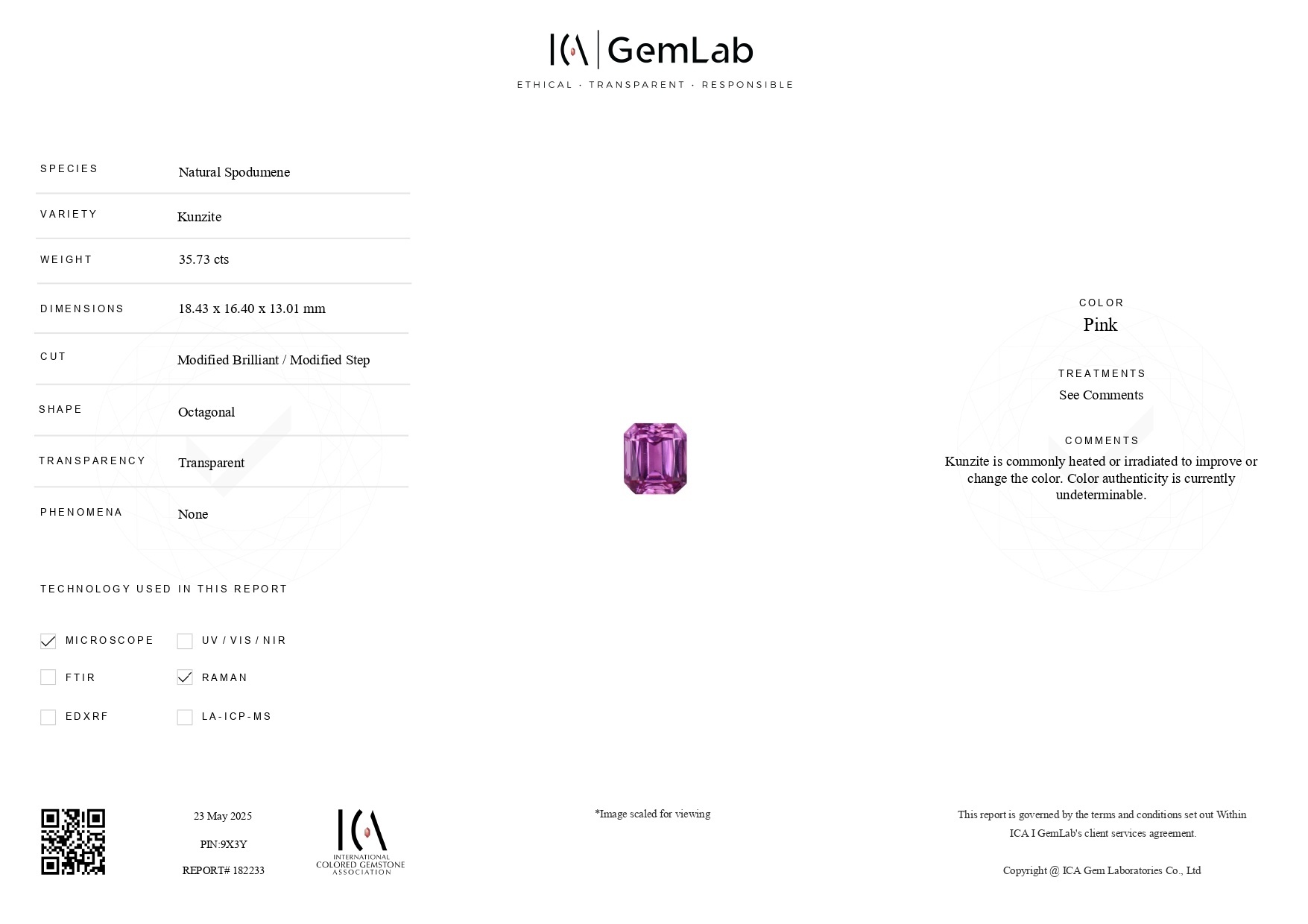 35.73 Ct. Kunzite from Afghanistan