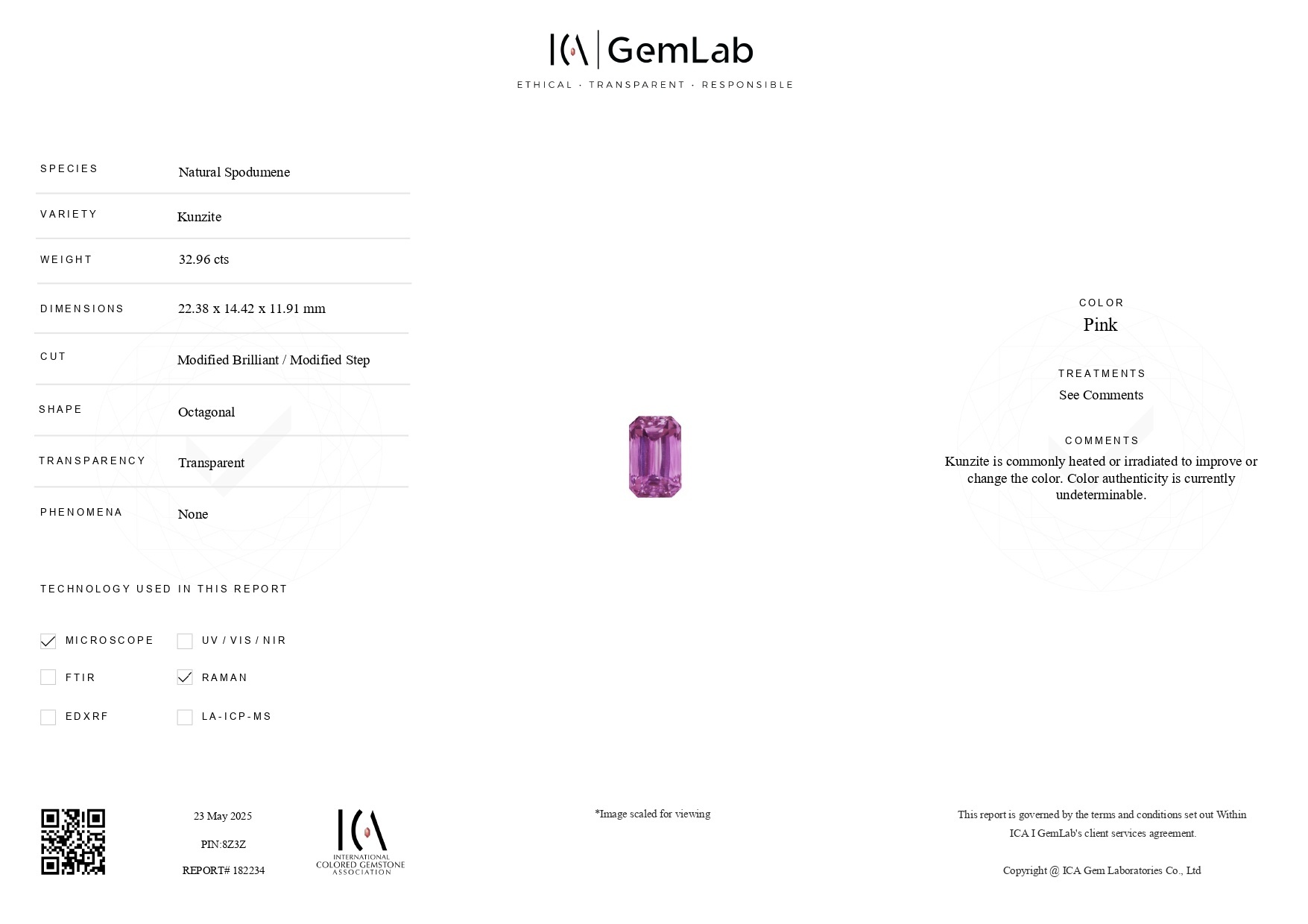 32.96 Ct. Kunzite from Afghanistan
