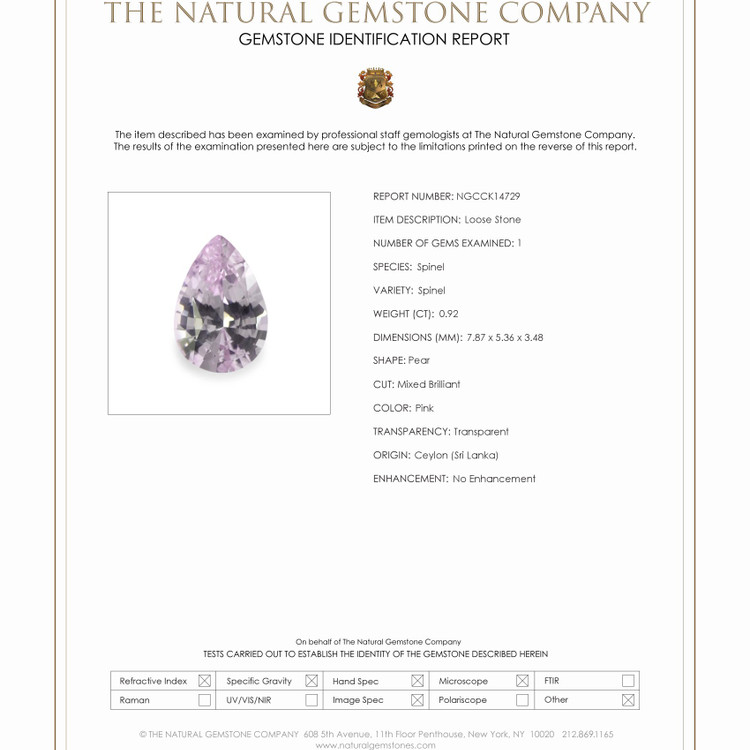 0.92 Ct. Spinel from Ceylon (Sri Lanka)