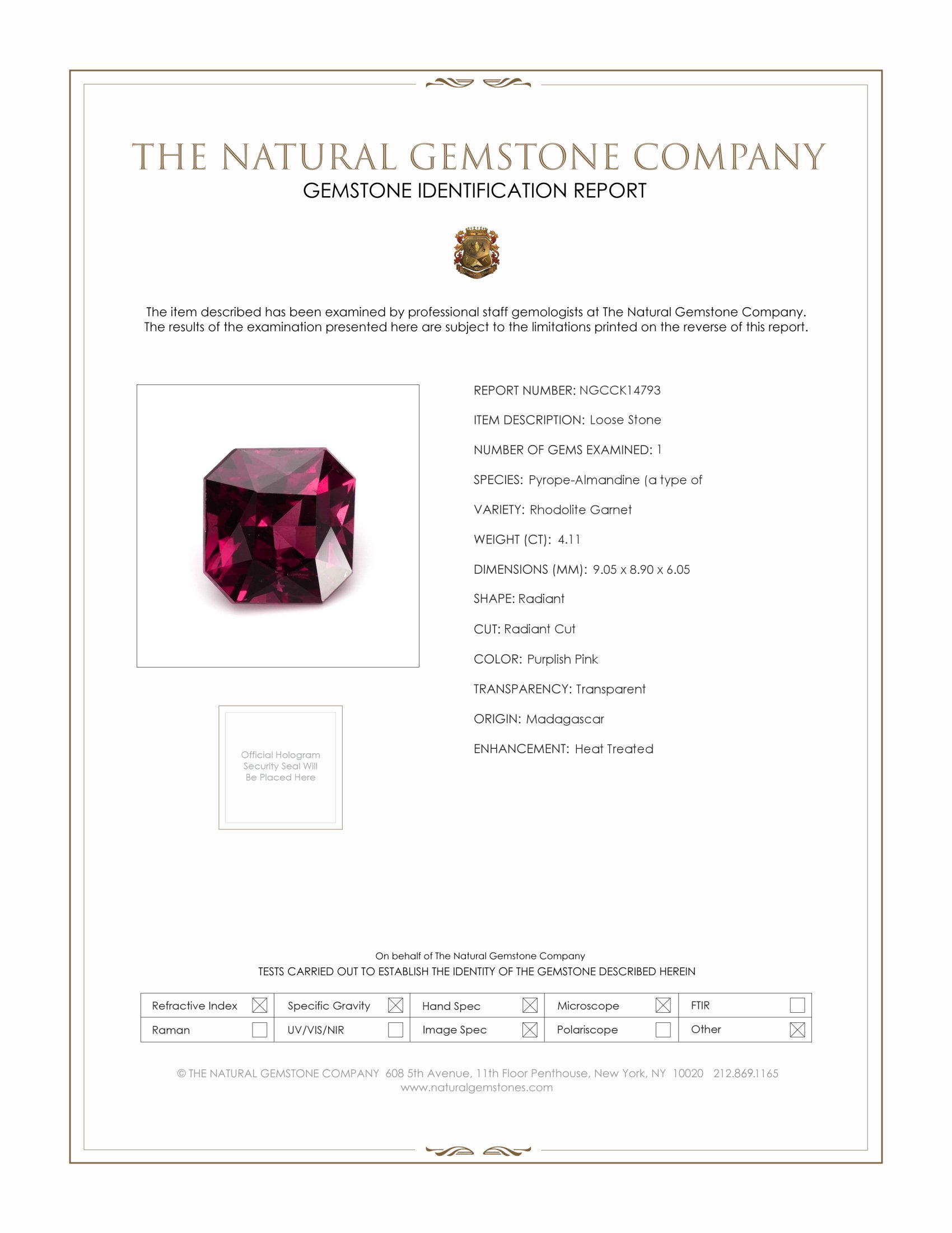 4.11 Ct. Rhodolite Garnet from Madagascar